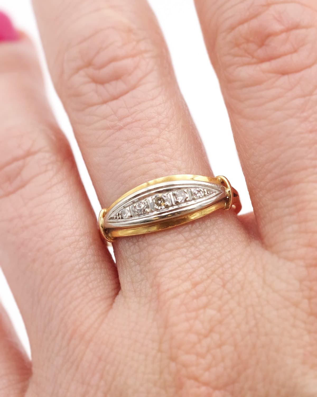 Art déco Bague Edouardienne française en or 18k et platine, 0.18 ct diamant, Mariage en vente