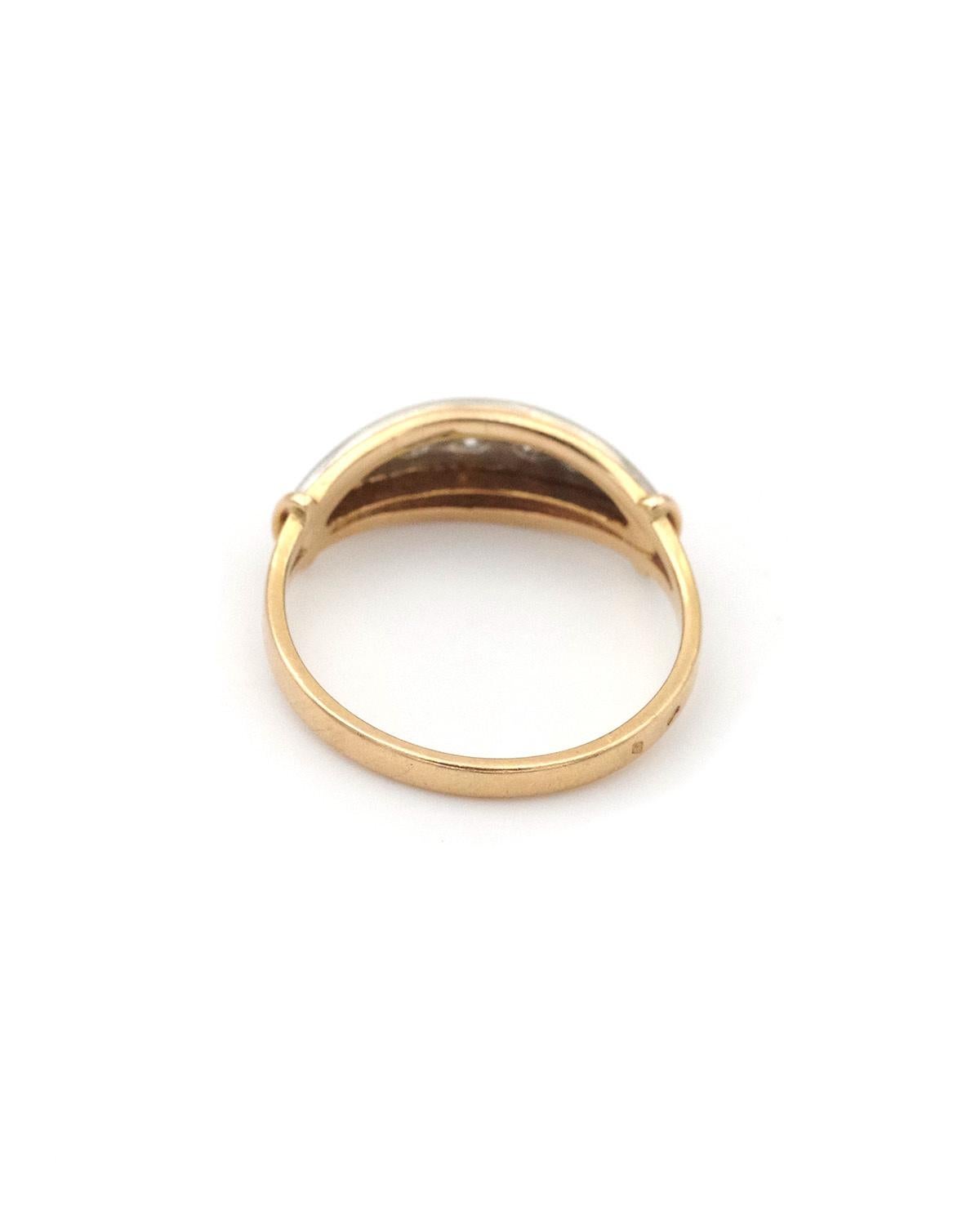 Taille française Bague Edouardienne française en or 18k et platine, 0.18 ct diamant, Mariage en vente