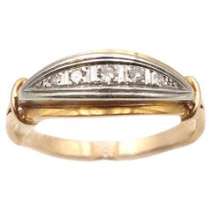 Bague Edouardienne française en or 18k et platine, 0.18 ct diamant, Mariage