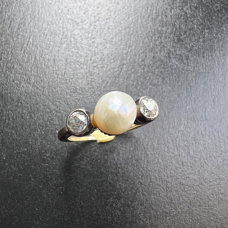 French Edwardian Era 18k LFG Certified Natural Saltwater Pearl Diamond