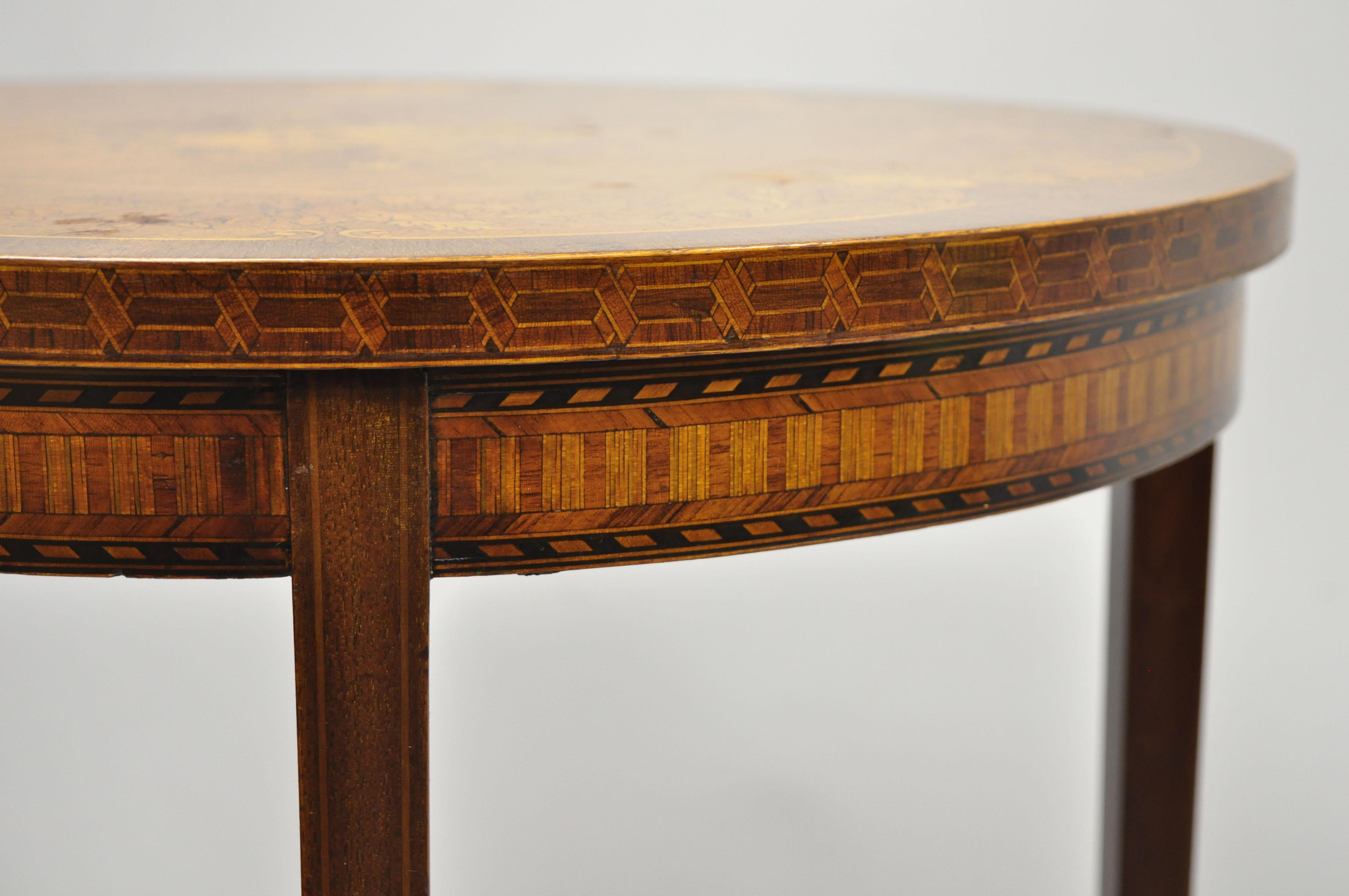 Mahogany French Edwardian Floral Marquetry Satinwood Inlay Round Accent Side Table