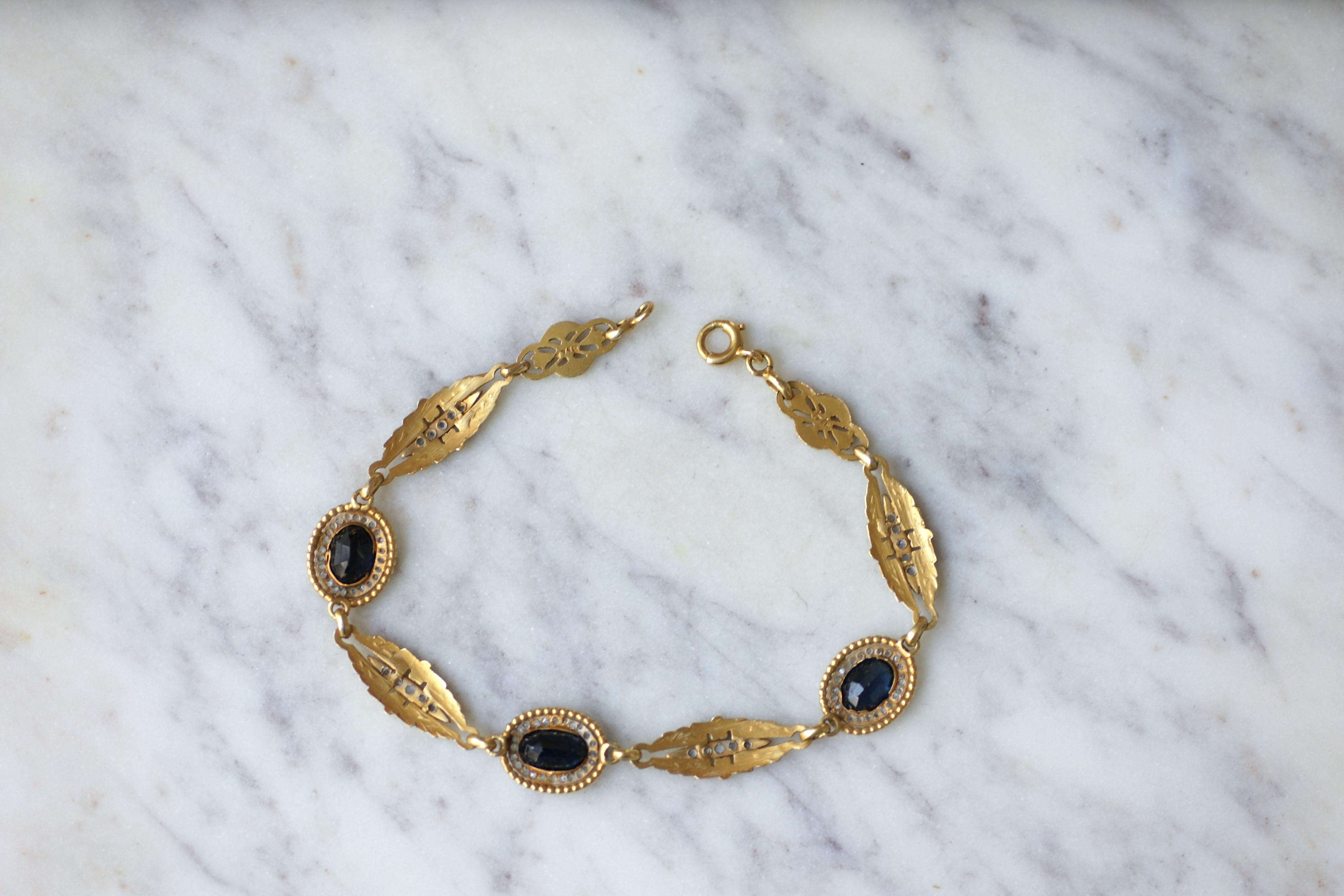 French Edwardian Gold Garland & Flower Bracelet with Sapphires and Diamonds 6
