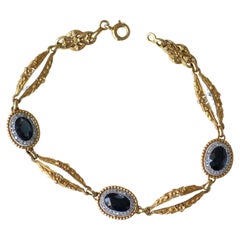 French Edwardian Gold Garland & Flower Bracelet with Sapphires and Diamonds