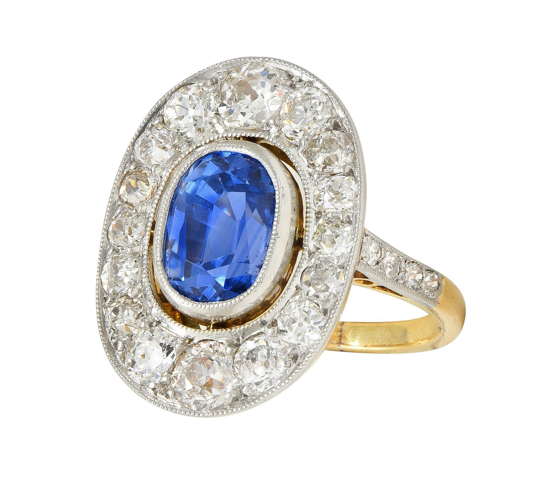 French Edwardian No Heat Ceylon Sapphire Diamond Platinum 18K Gold Antique Ring For Sale 5