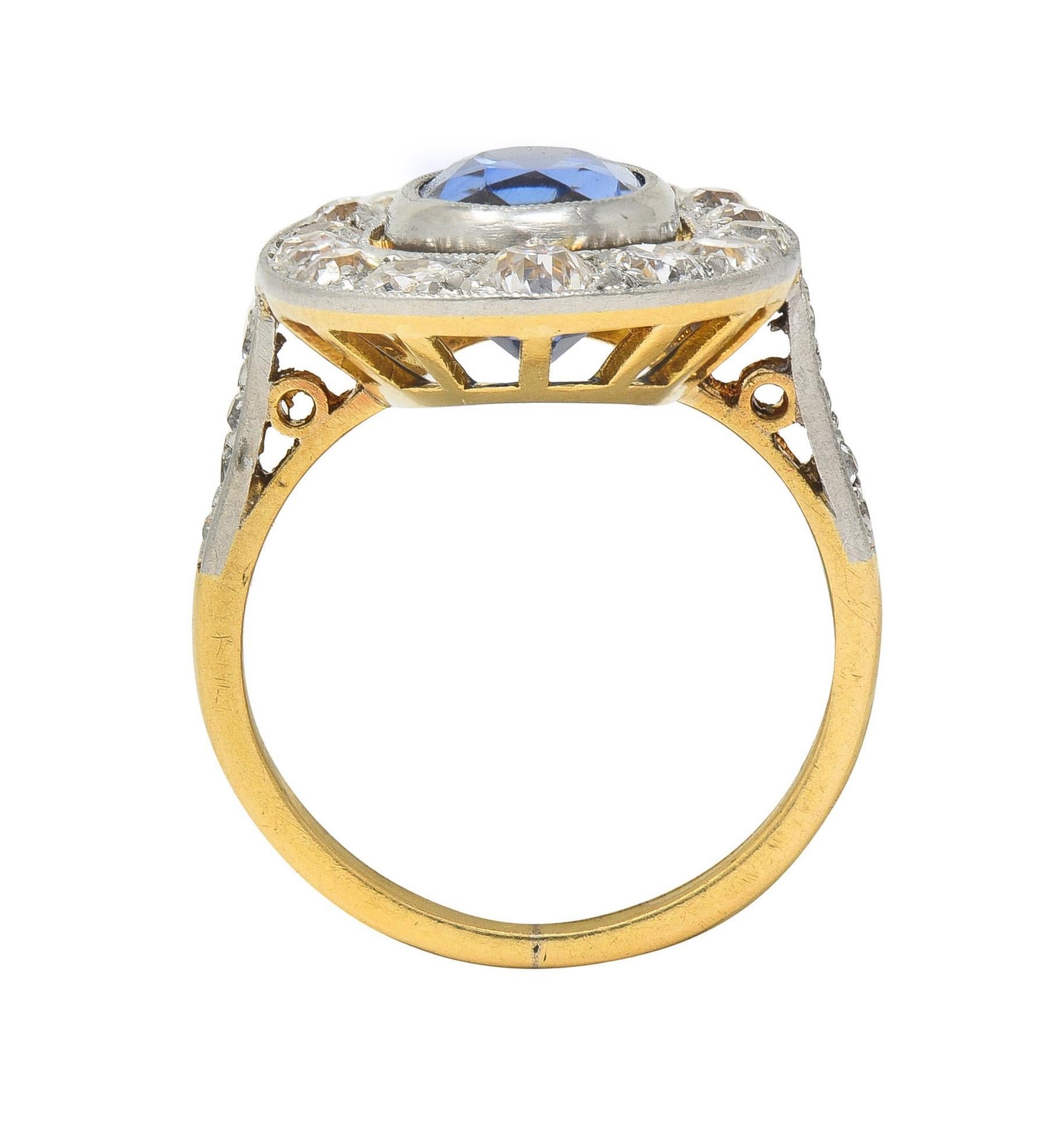 French Edwardian No Heat Ceylon Sapphire Diamond Platinum 18K Gold Antique Ring For Sale 6