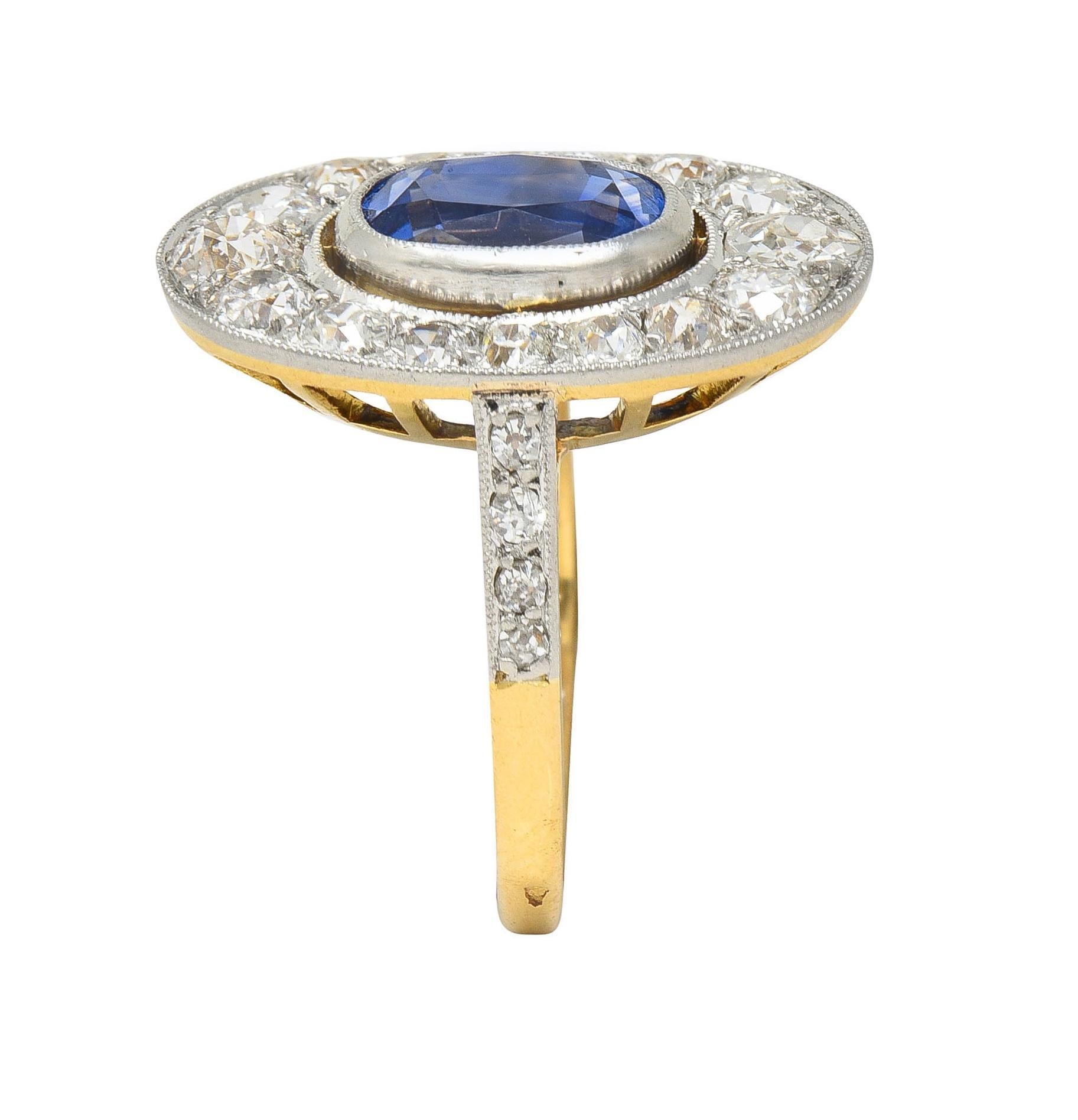 French Edwardian No Heat Ceylon Sapphire Diamond Platinum 18K Gold Antique Ring For Sale 7