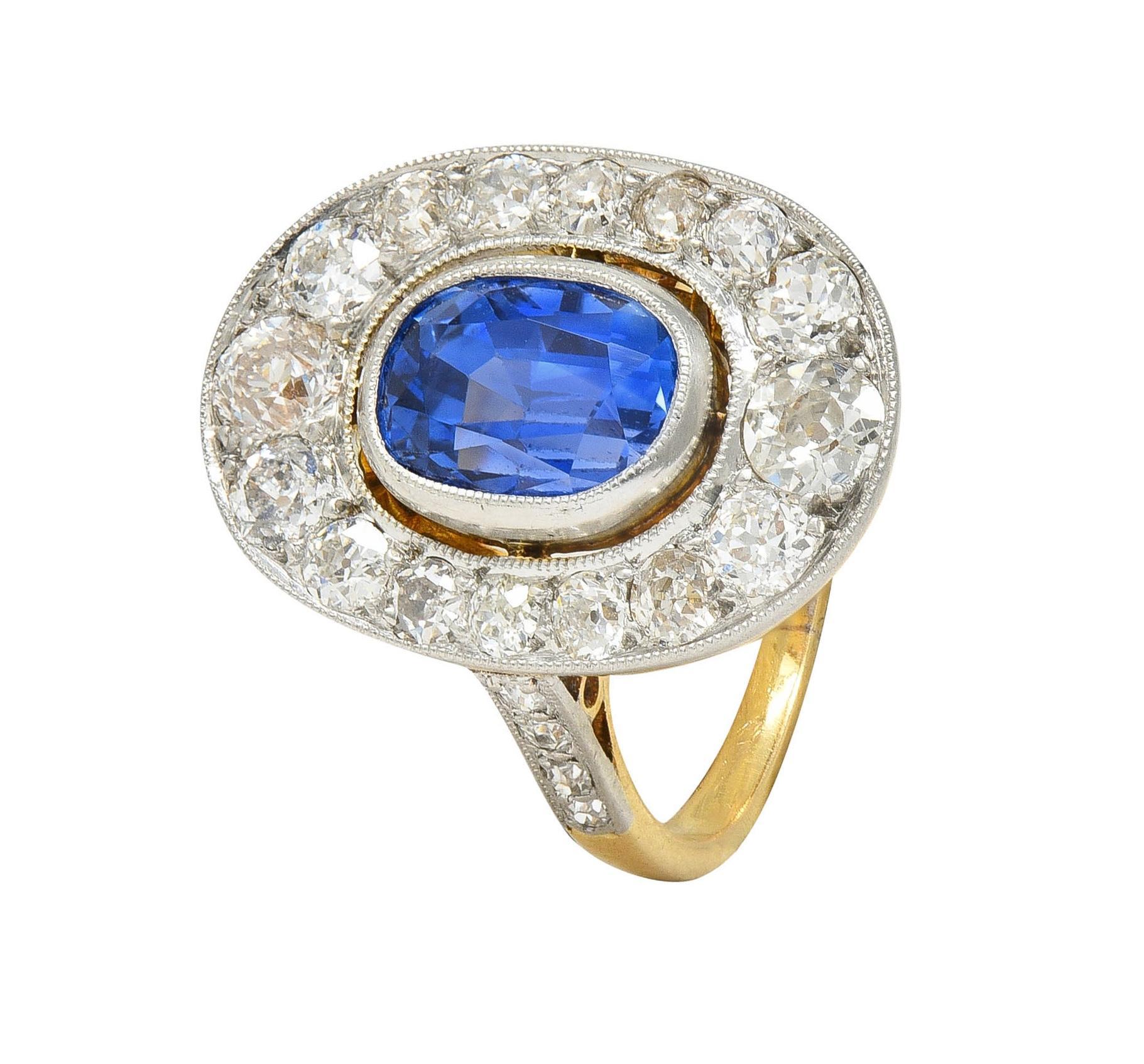 French Edwardian No Heat Ceylon Sapphire Diamond Platinum 18K Gold Antique Ring For Sale 8