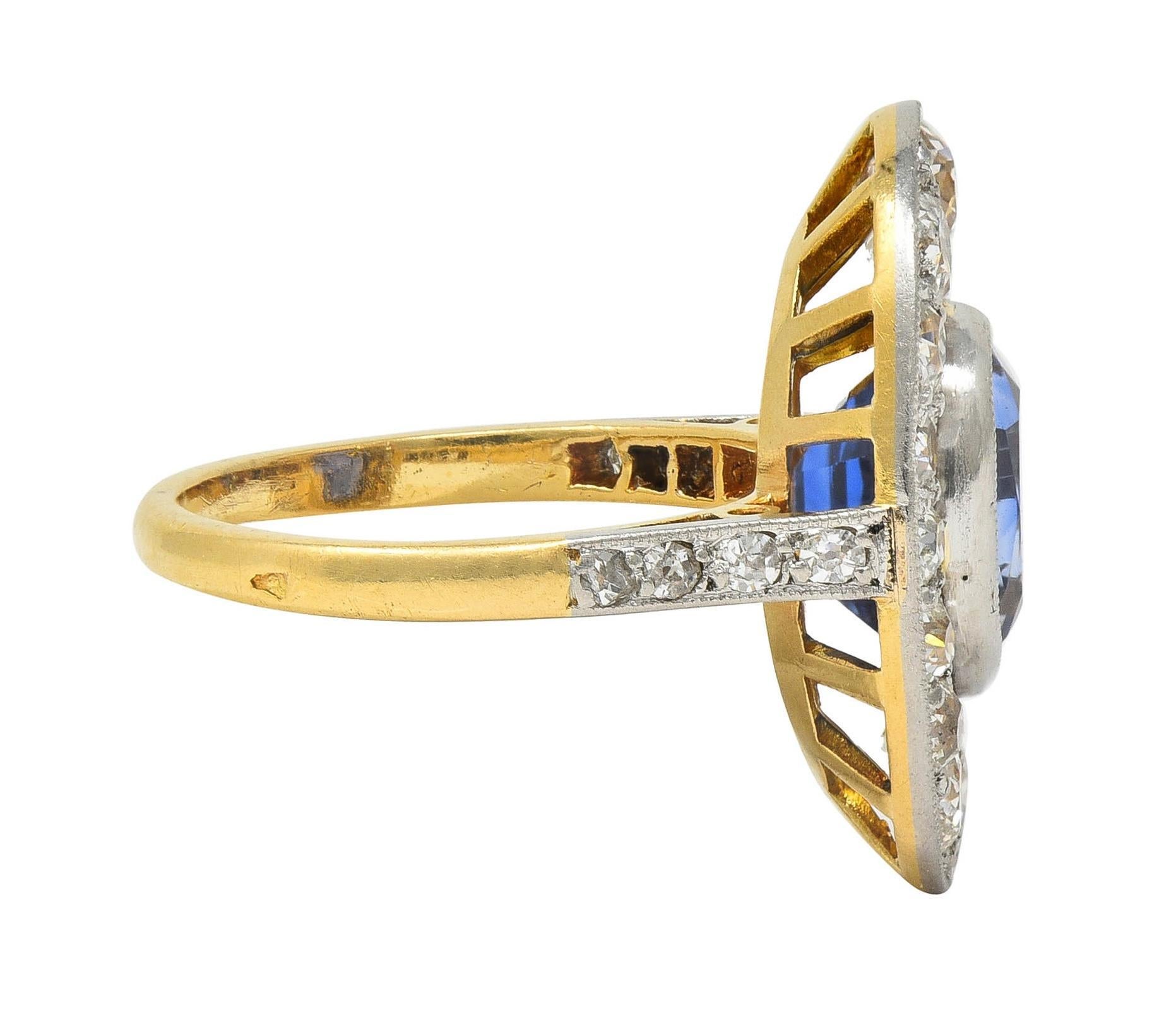 French Edwardian No Heat Ceylon Sapphire Diamond Platinum 18K Gold Antique Ring In Excellent Condition For Sale In Philadelphia, PA