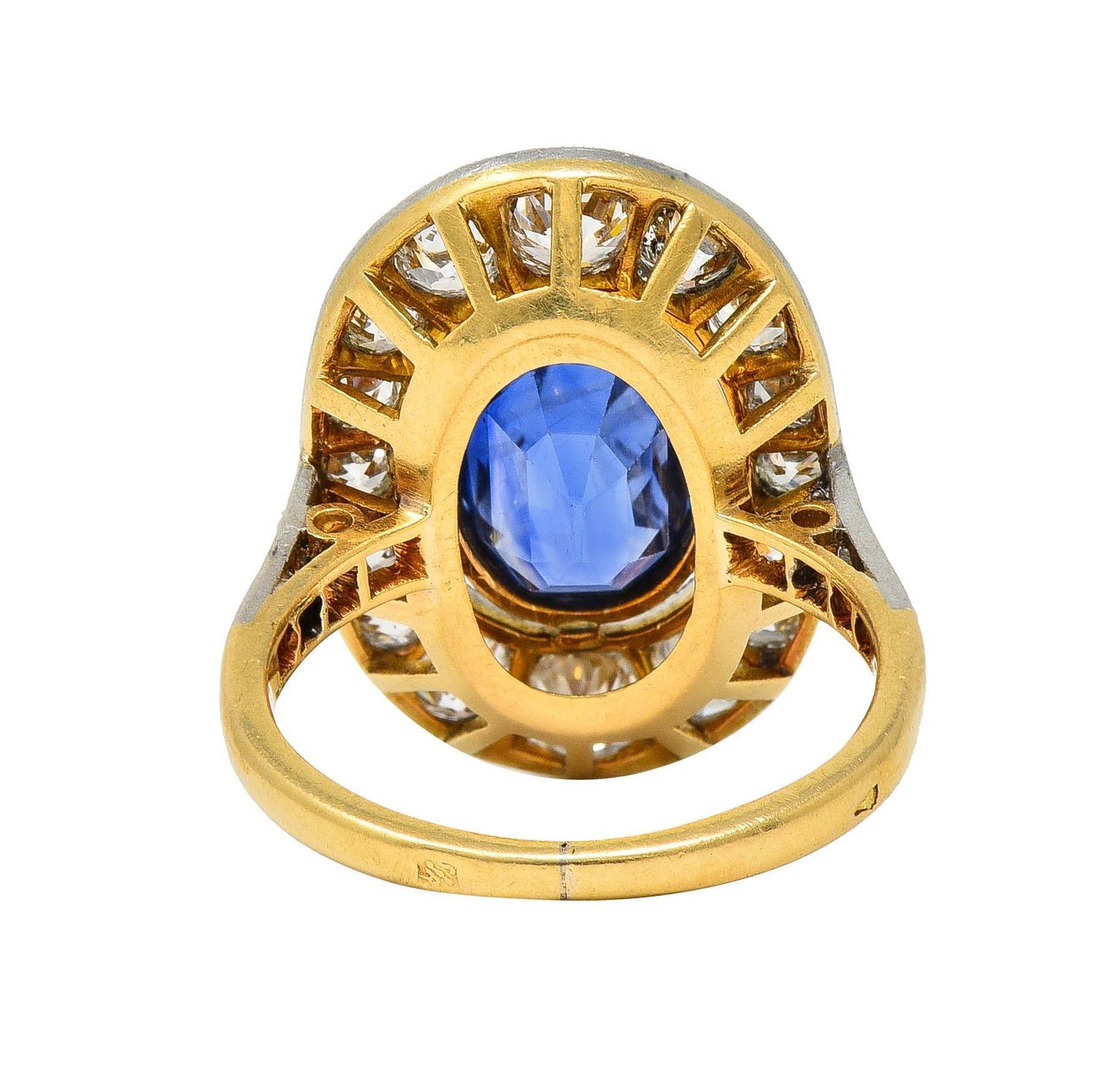 Women's or Men's French Edwardian No Heat Ceylon Sapphire Diamond Platinum 18K Gold Antique Ring For Sale