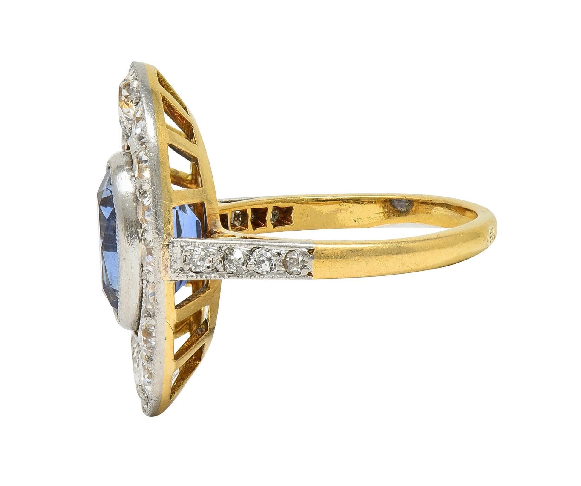 French Edwardian No Heat Ceylon Sapphire Diamond Platinum 18K Gold Antique Ring For Sale 1