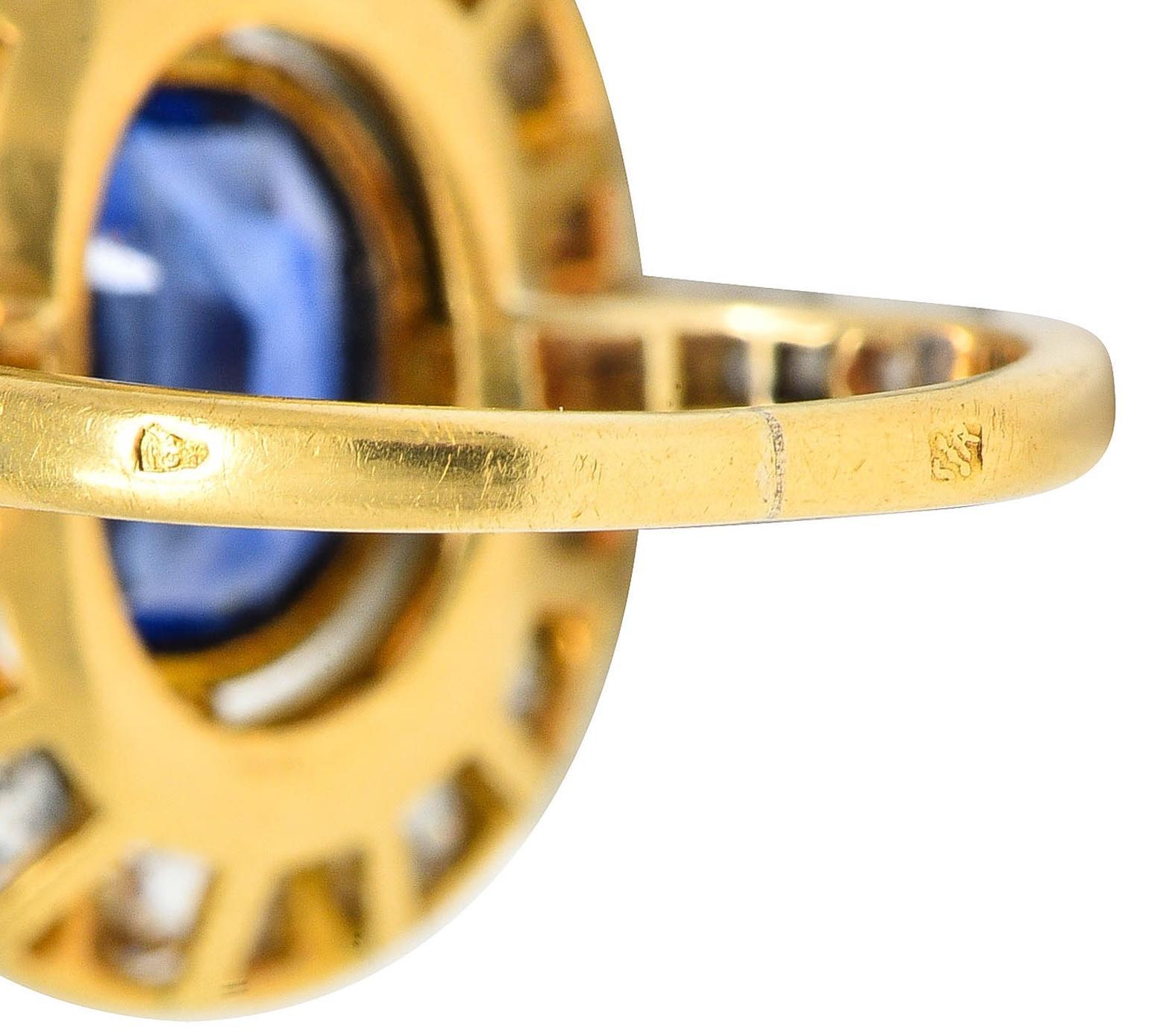French Edwardian No Heat Ceylon Sapphire Diamond Platinum 18K Gold Antique Ring For Sale 4