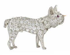 French Edwardian Pave Diamond Platinum Bulldog Brooch