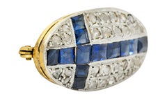 French Edwardian Sapphire Diamond Platinum-Topped 18 Karat Gold Cross Brooch