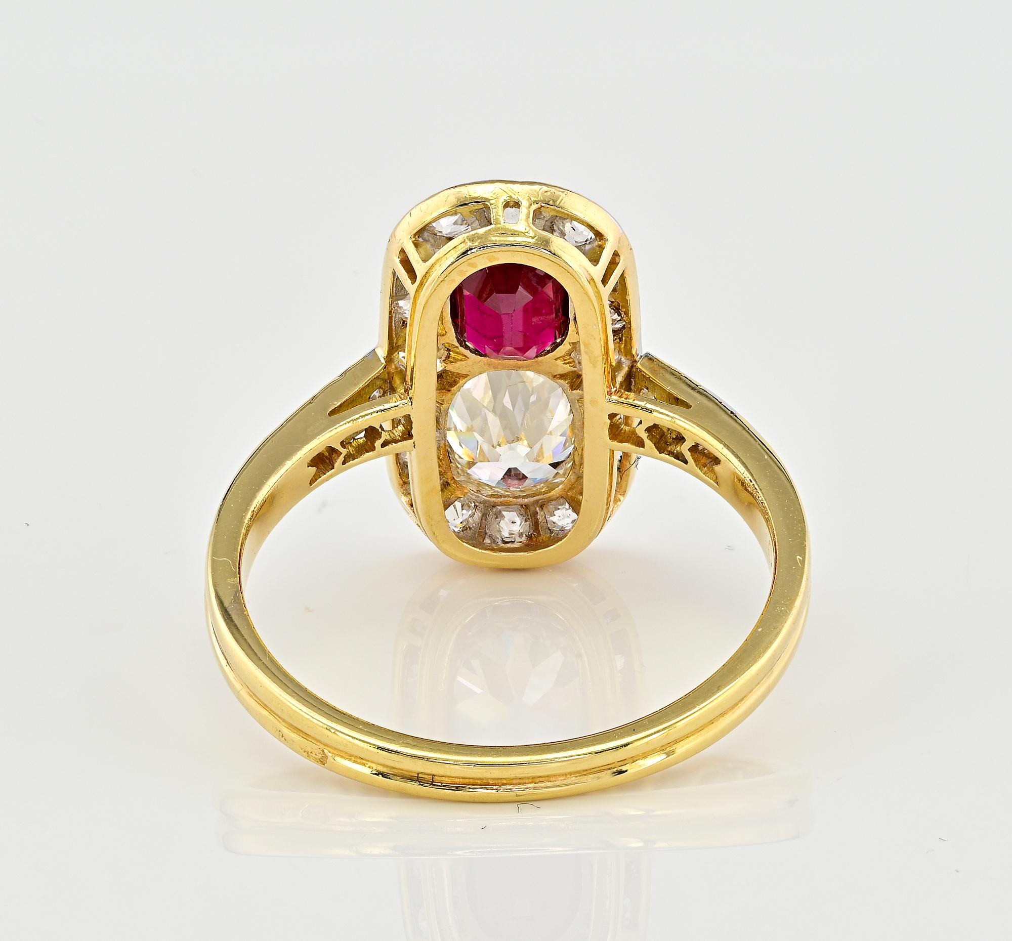 French Edwardian Untreated Ruby Diamond 18 KT/Platinum Ring For Sale 5