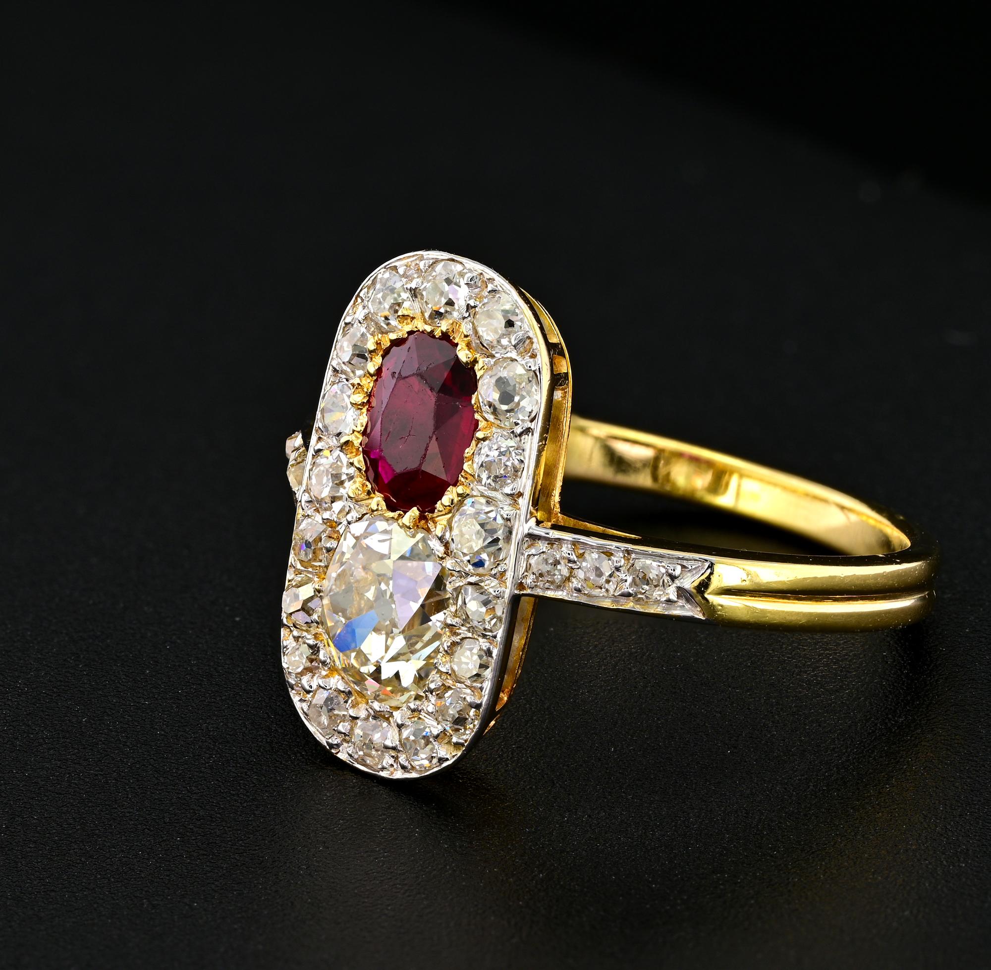 French Edwardian Untreated Ruby Diamond 18 KT/Platinum Ring For Sale 4