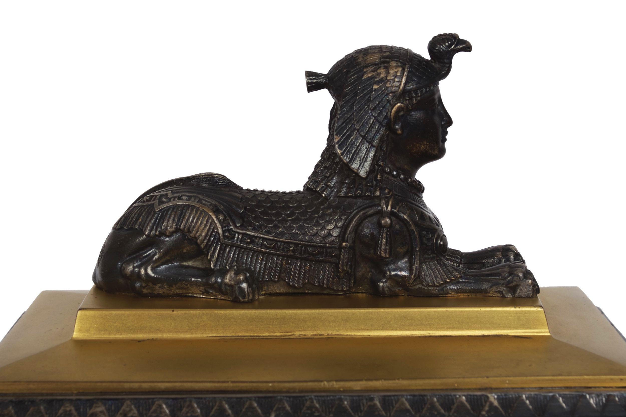 French Egyptian Revival Antique Bronze Mantel Clock with Sphinx, circa 1890 8