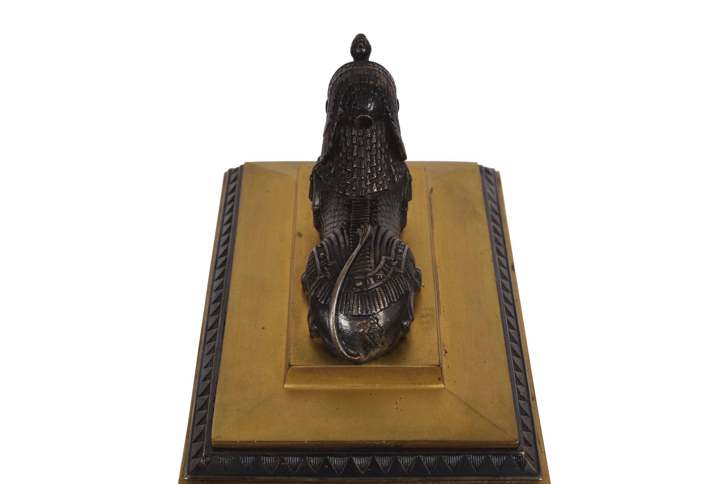 French Egyptian Revival Antique Bronze Mantel Clock with Sphinx, circa 1890 9