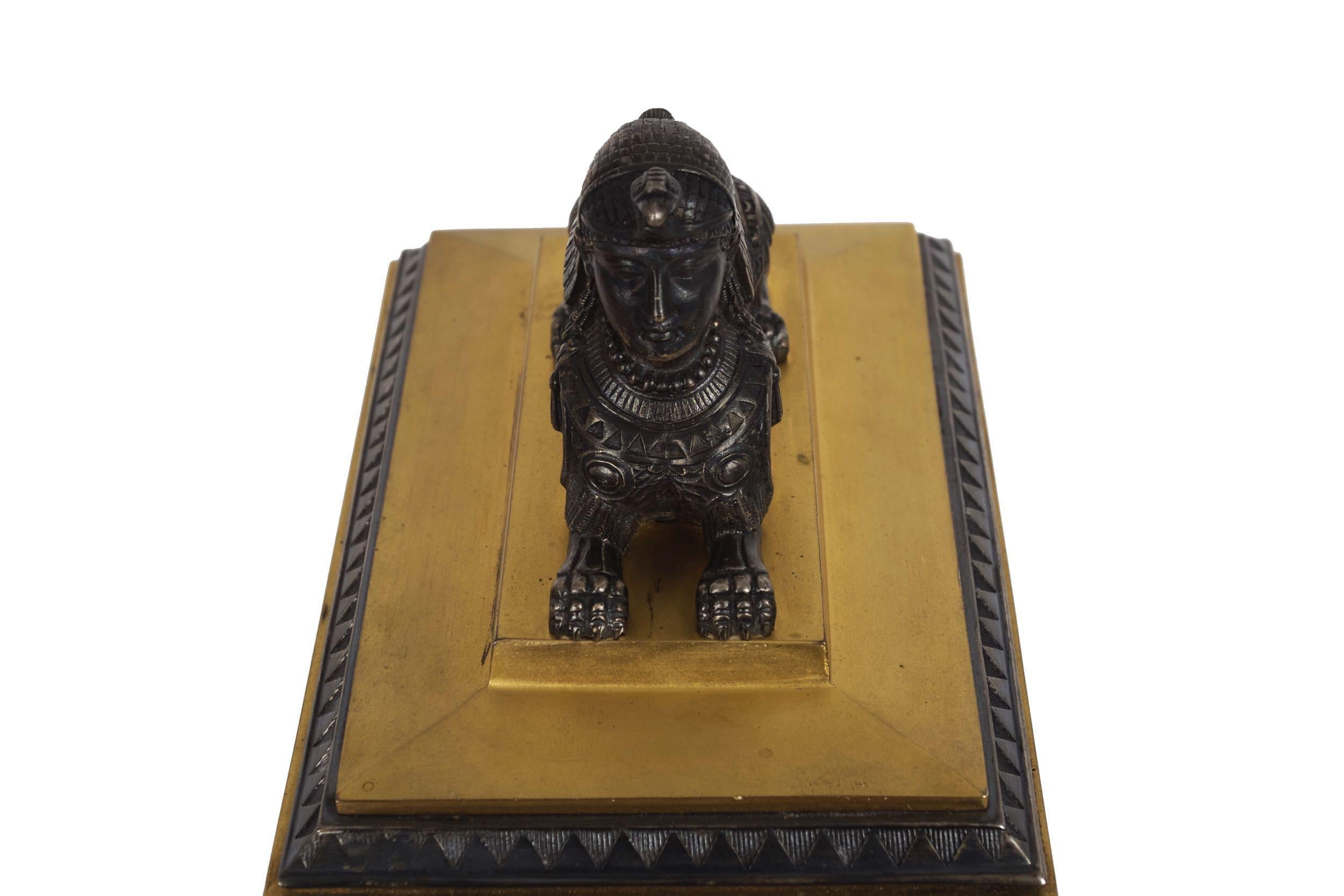 French Egyptian Revival Antique Bronze Mantel Clock with Sphinx, circa 1890 10