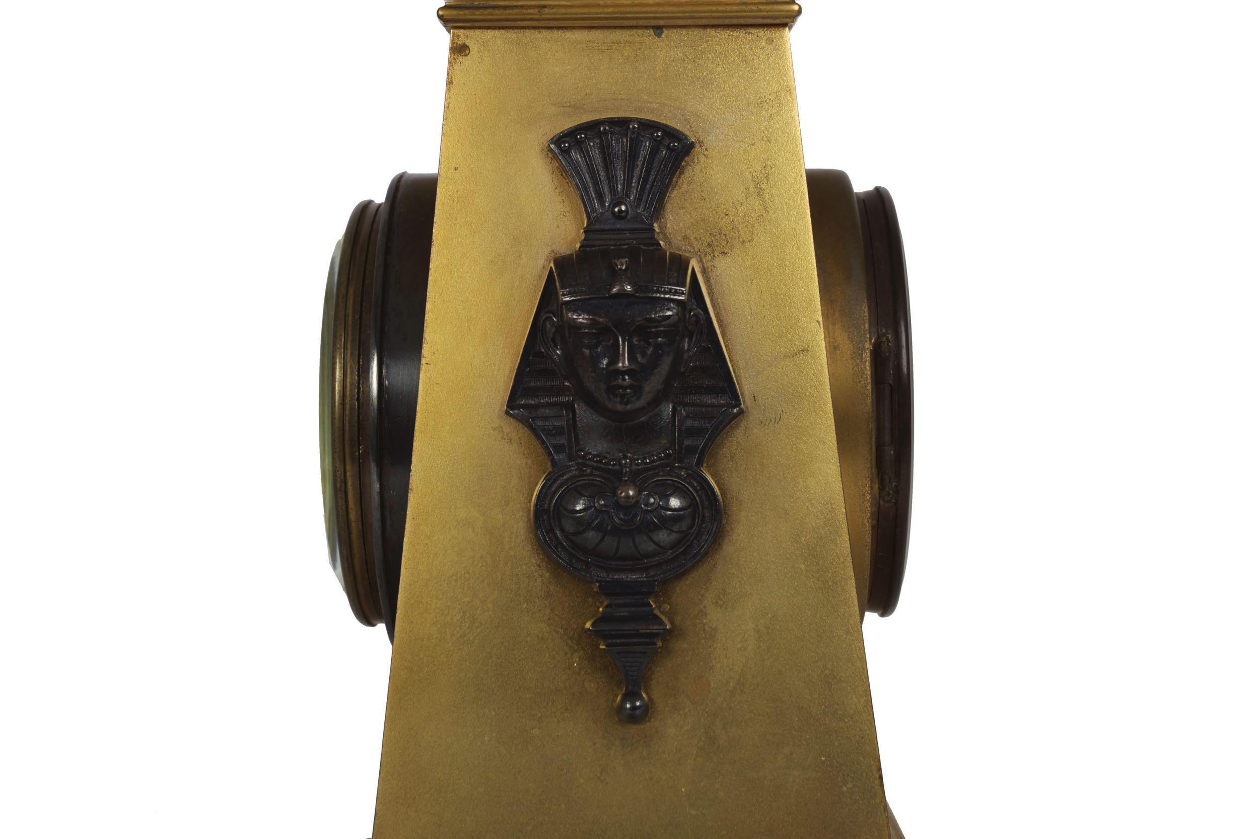 French Egyptian Revival Antique Bronze Mantel Clock with Sphinx, circa 1890 11