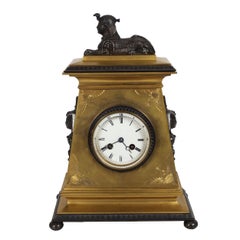 French Egyptian Revival Antique Bronze Mantel Clock with Sphinx, circa 1890