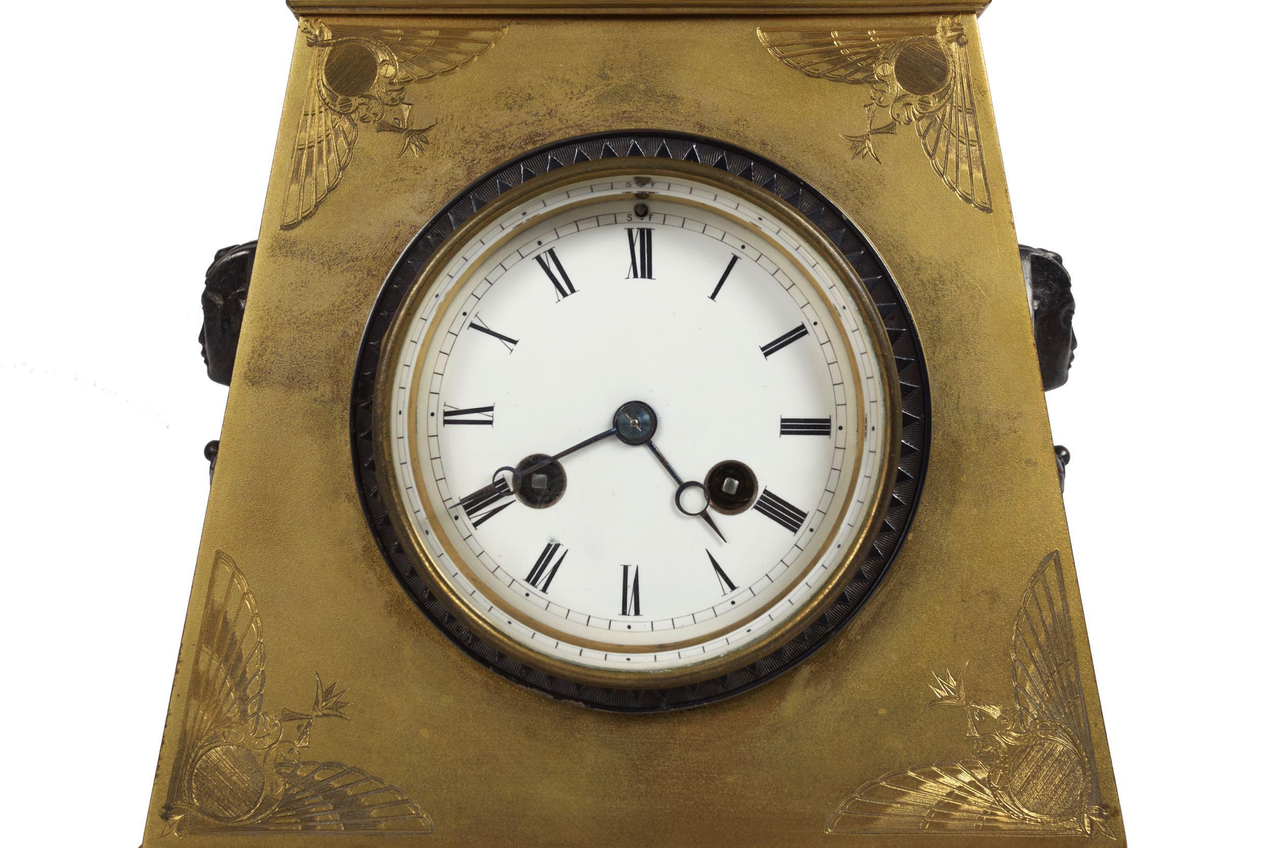 French Egyptian Revival Antique Bronze Mantel Clock with Sphinx, circa 1890 3