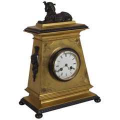 French Egyptian Revival Antique Bronze Mantel Clock with Sphinx, circa 1890