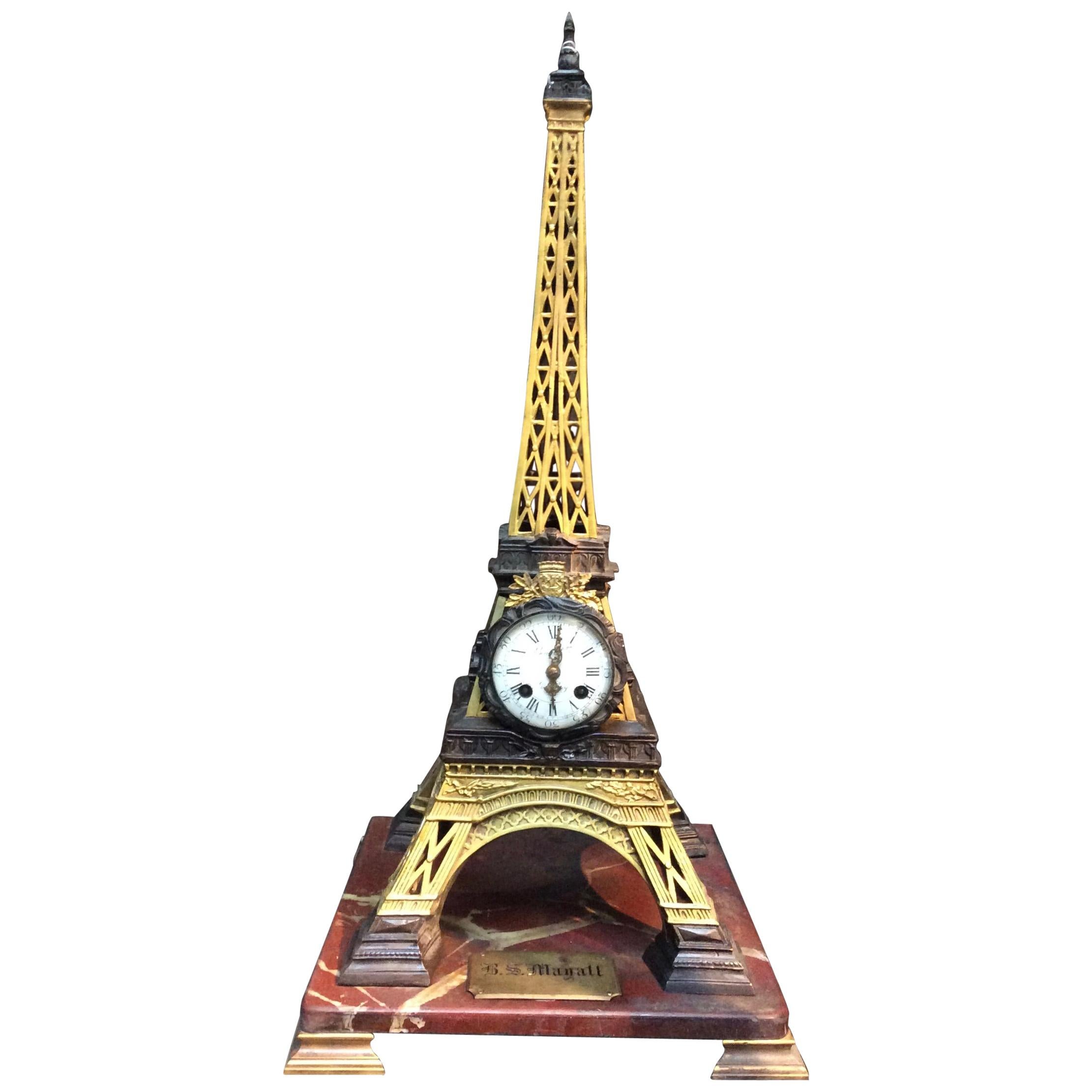 19th Century French Bronze Eiffel Tower Clock For Sale