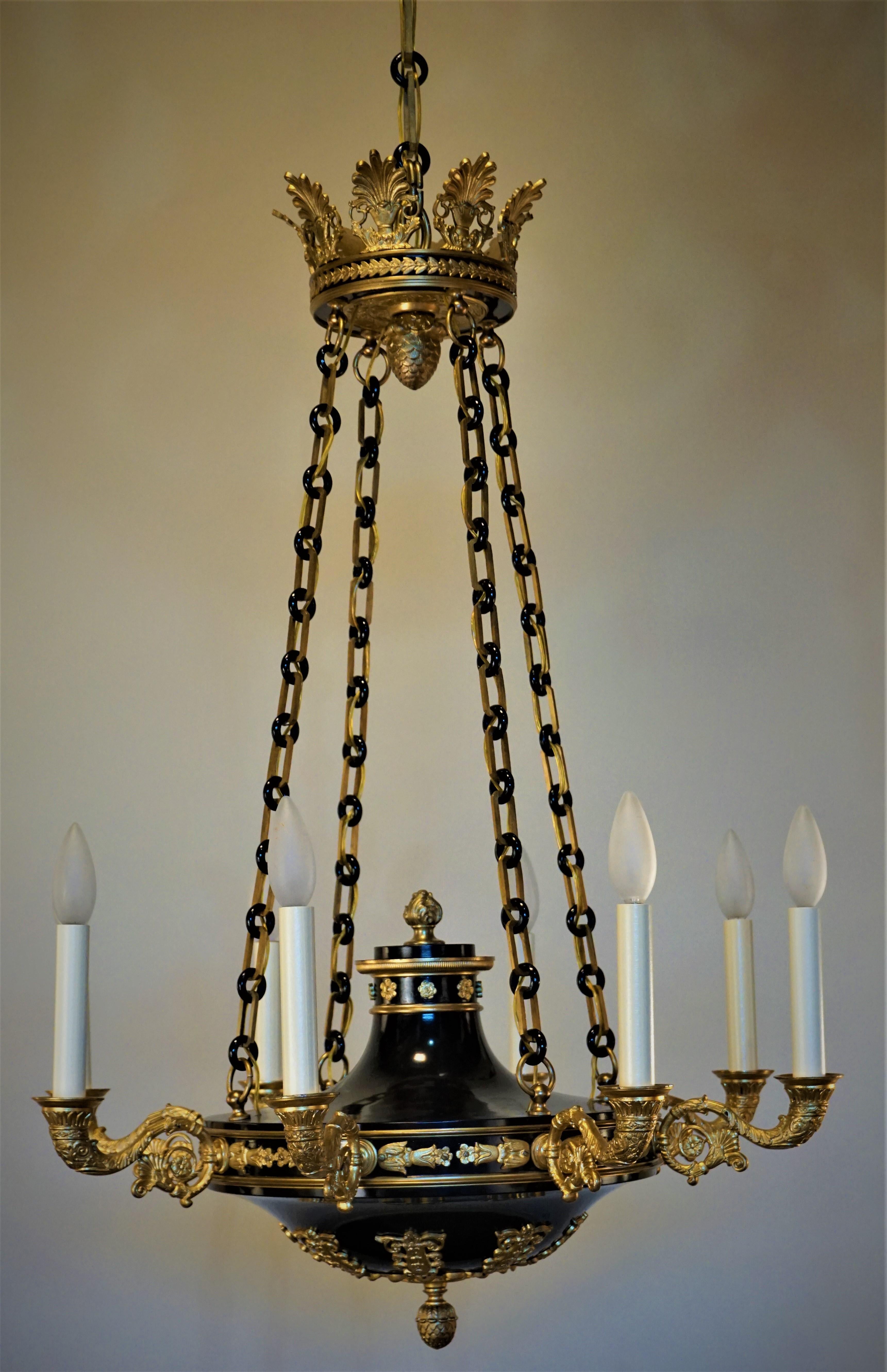 French Eight-Arm Empire Style Bronze Chandelier 5
