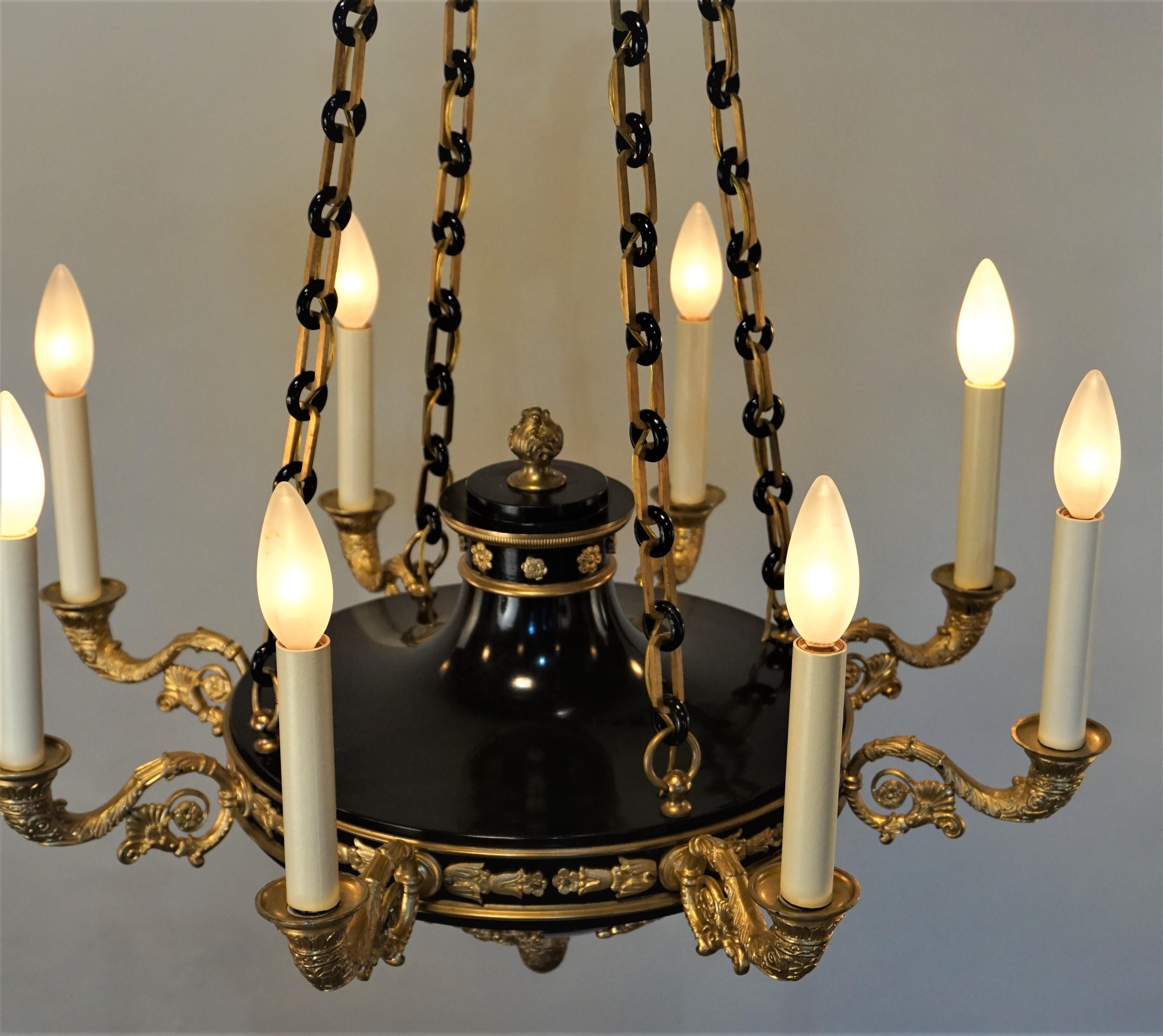 French Eight-Arm Empire Style Bronze Chandelier 6