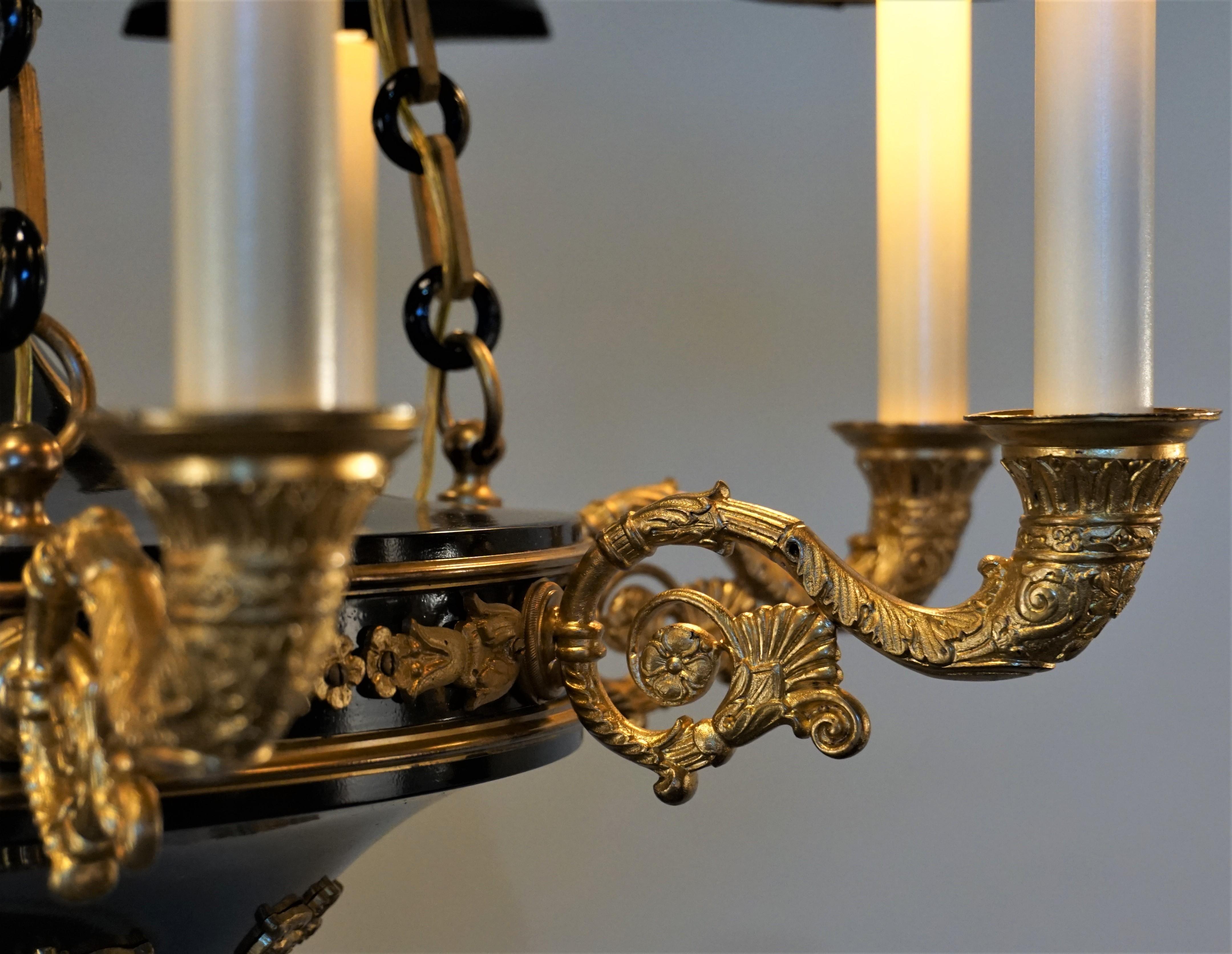 French Eight-Arm Empire Style Bronze Chandelier In Good Condition In Fairfax, VA