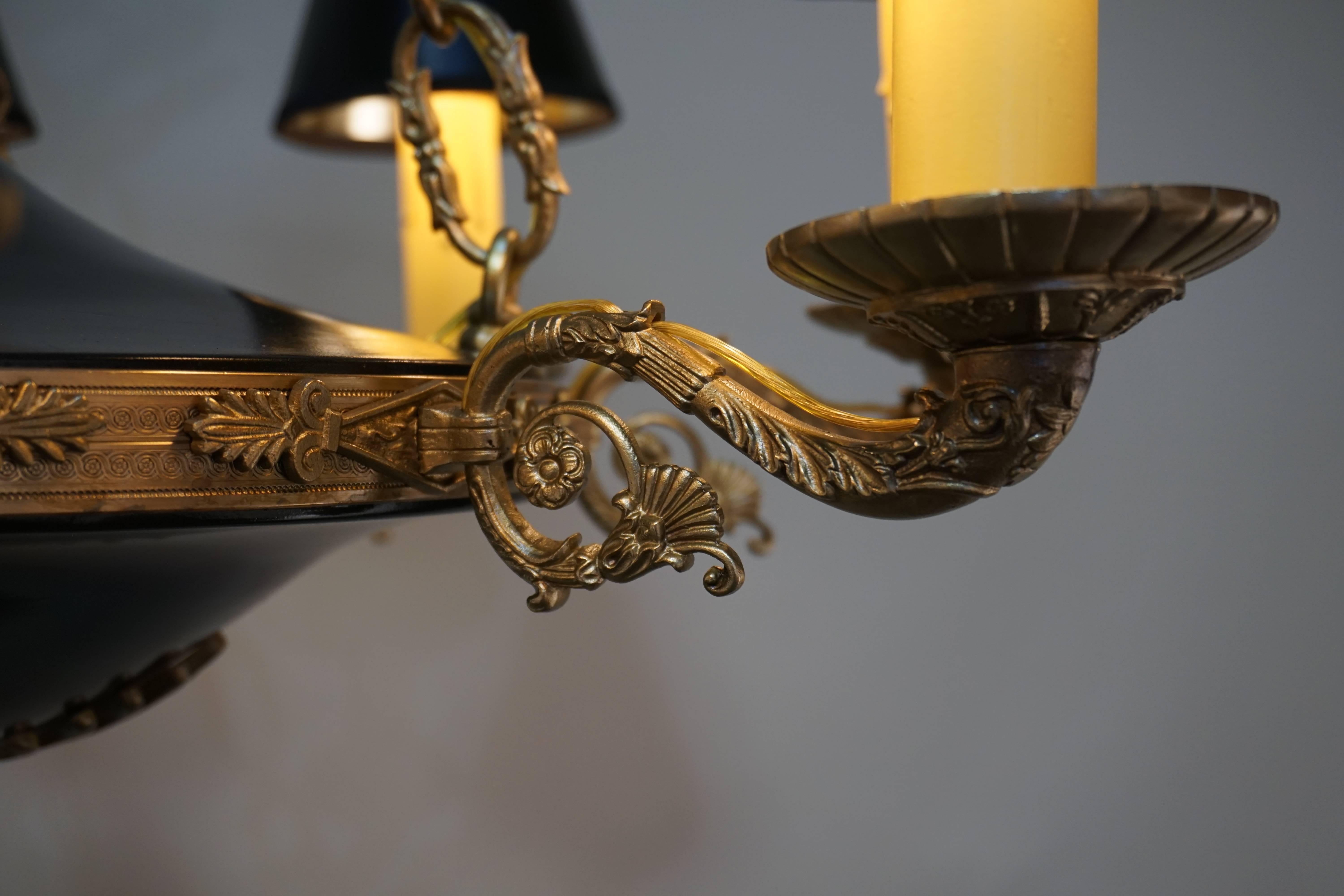 French Eight-Arm Empire Style Bronze Chandelier 1