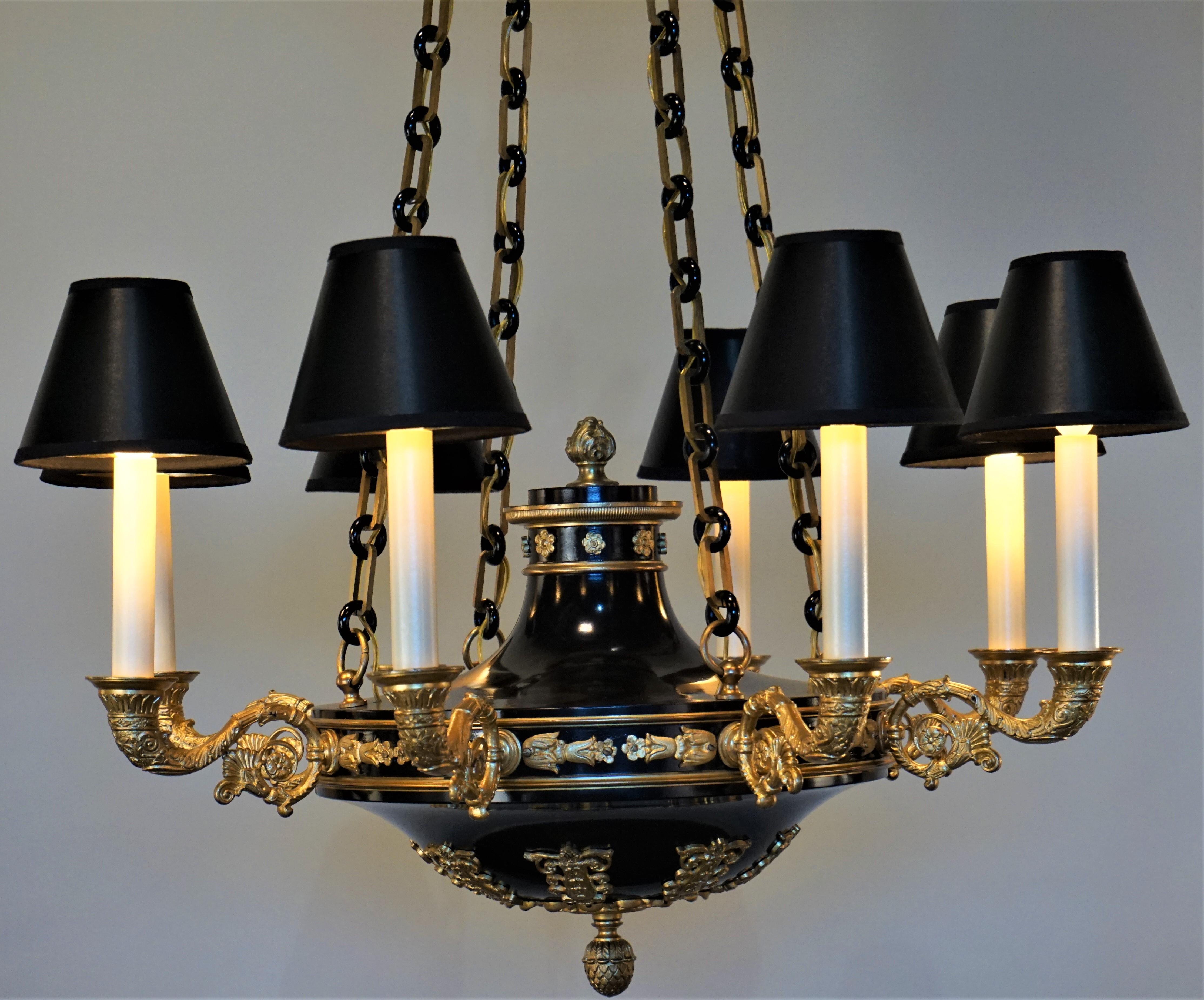 French Eight-Arm Empire Style Bronze Chandelier 3