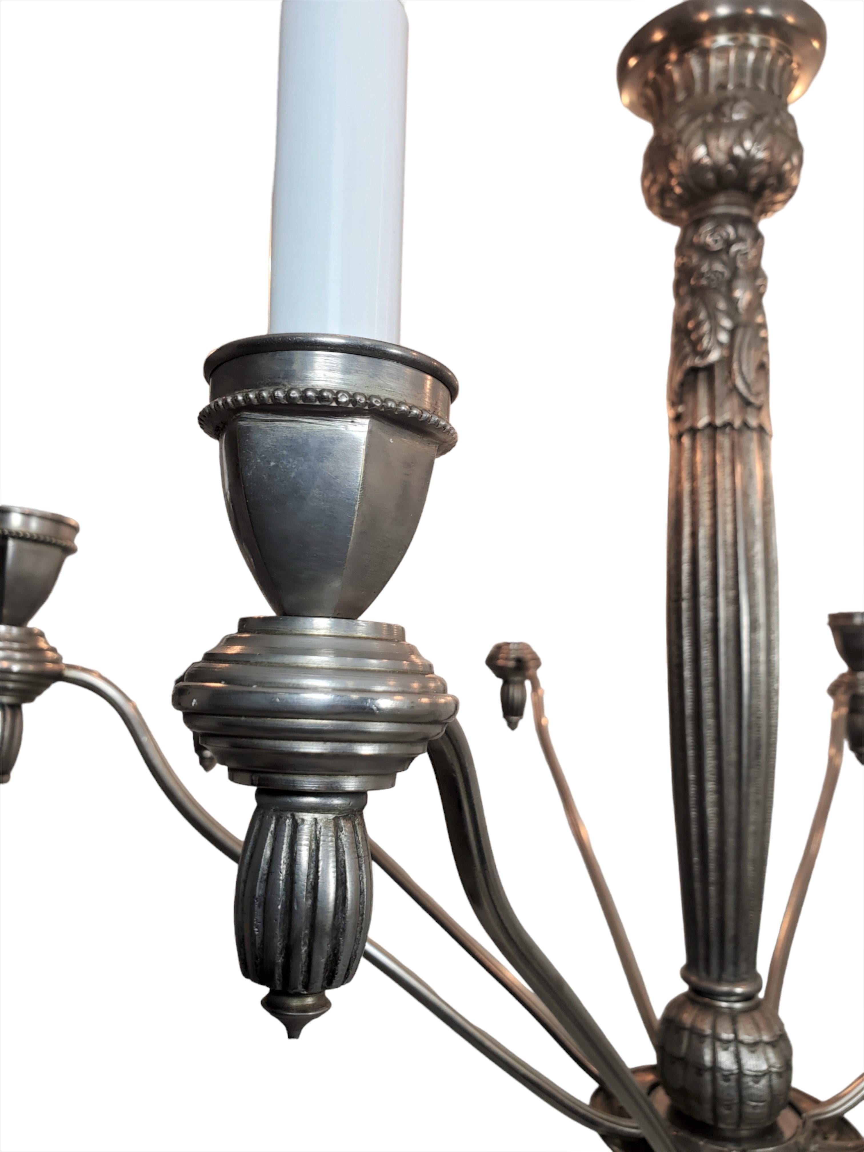 French eight arm heavily cast and detailed nickeled bronze chandelier - G.Capon  For Sale 4