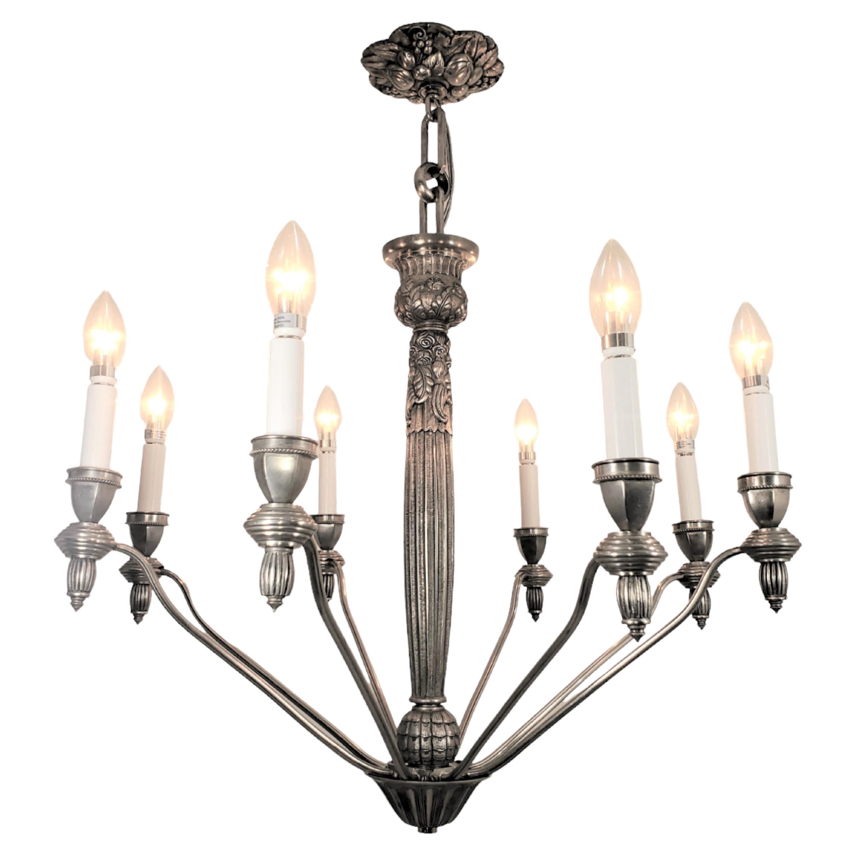 French eight arm heavily cast and detailed nickeled bronze chandelier - G.Capon  For Sale 7