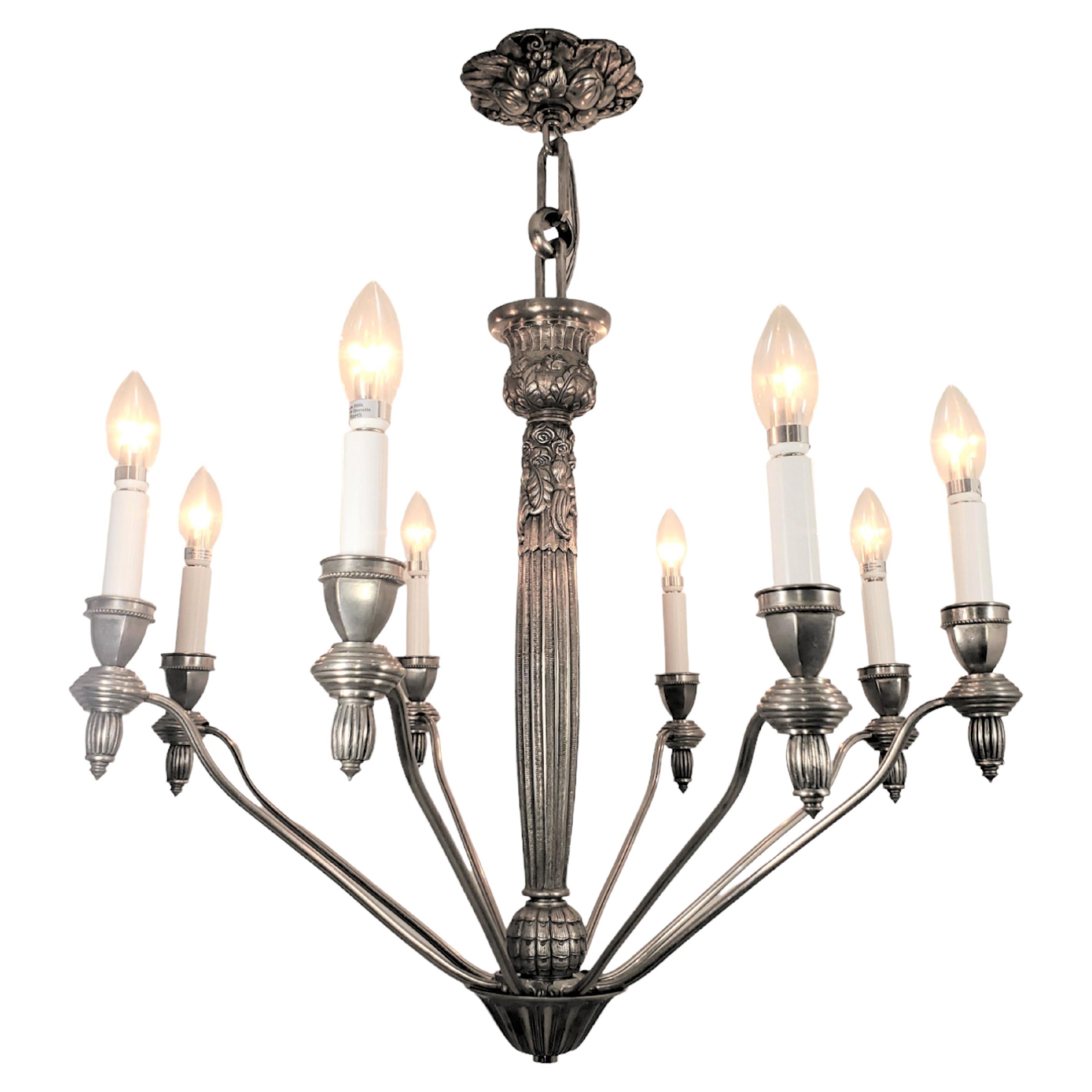 Lampadario francese a otto bracci in bronzo nichelato pesantemente fuso e dettagliato - G.Capon in vendita 6
