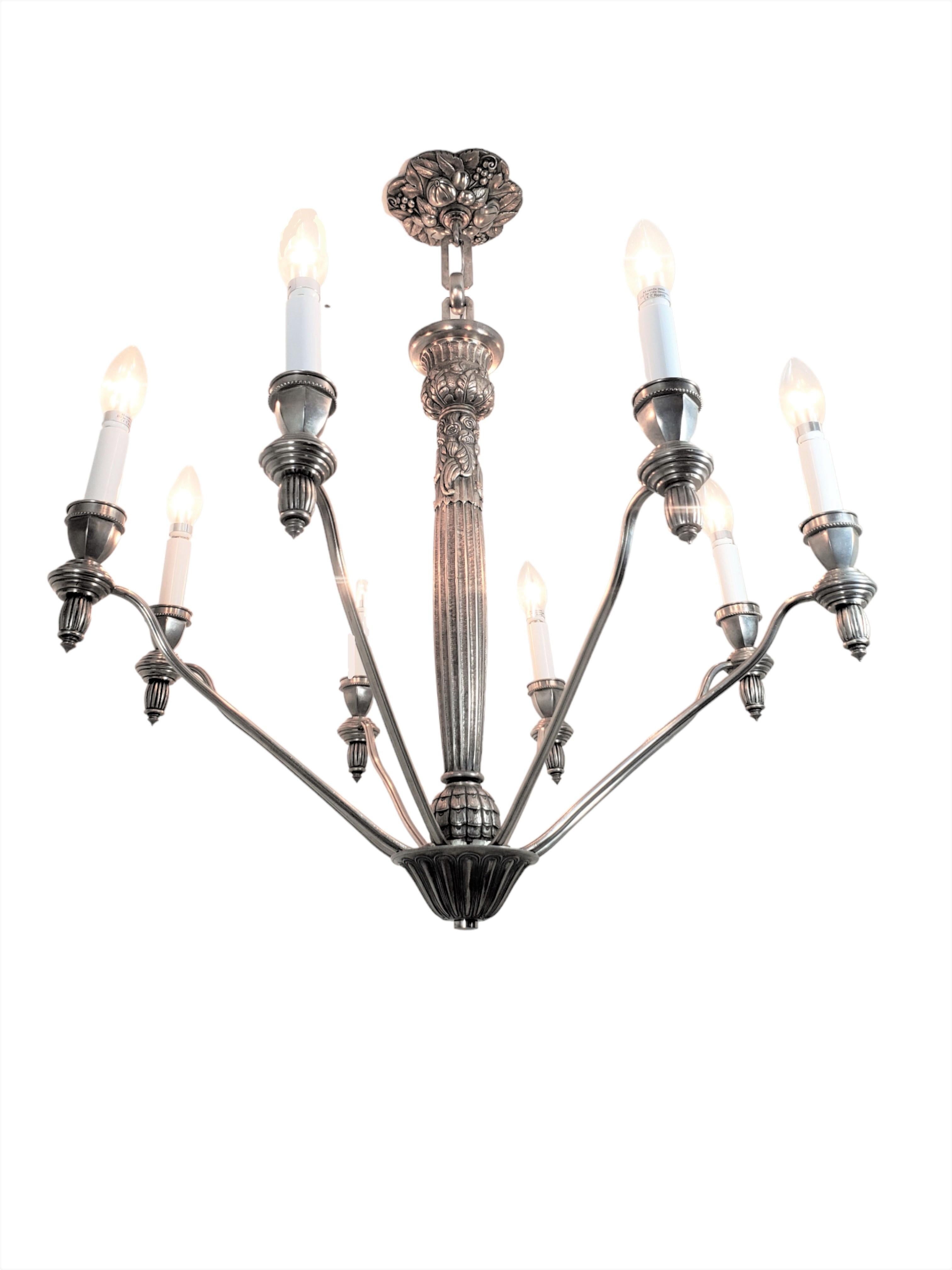 French eight arm heavily cast and detailed nickeled bronze chandelier - G.Capon  For Sale 9