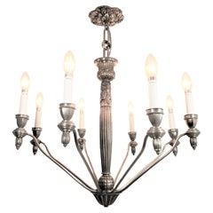 French eight arm heavily cast and detailed nickeled bronze chandelier - G.Capon