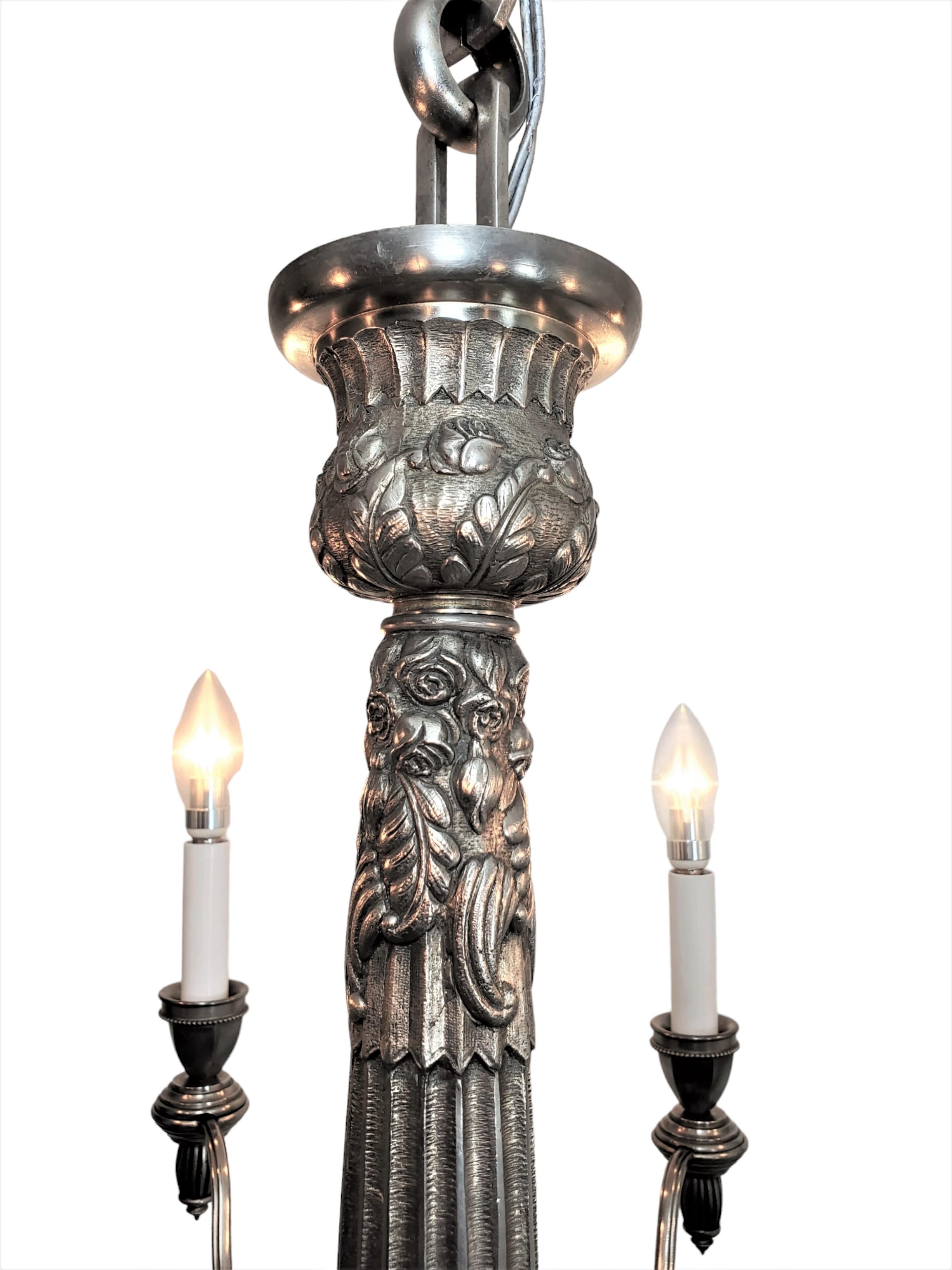 French eight arm heavily cast and detailed nickeled bronze chandelier - G.Capon  For Sale 1