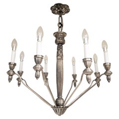 French eight arm heavily cast and detailed nickeled bronze chandelier - G.Capon 