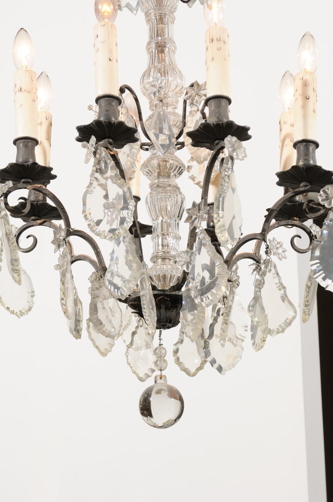 French Eight Arms Crystal Chandelier with Metal Armature from the 19th Century  For Sale 7