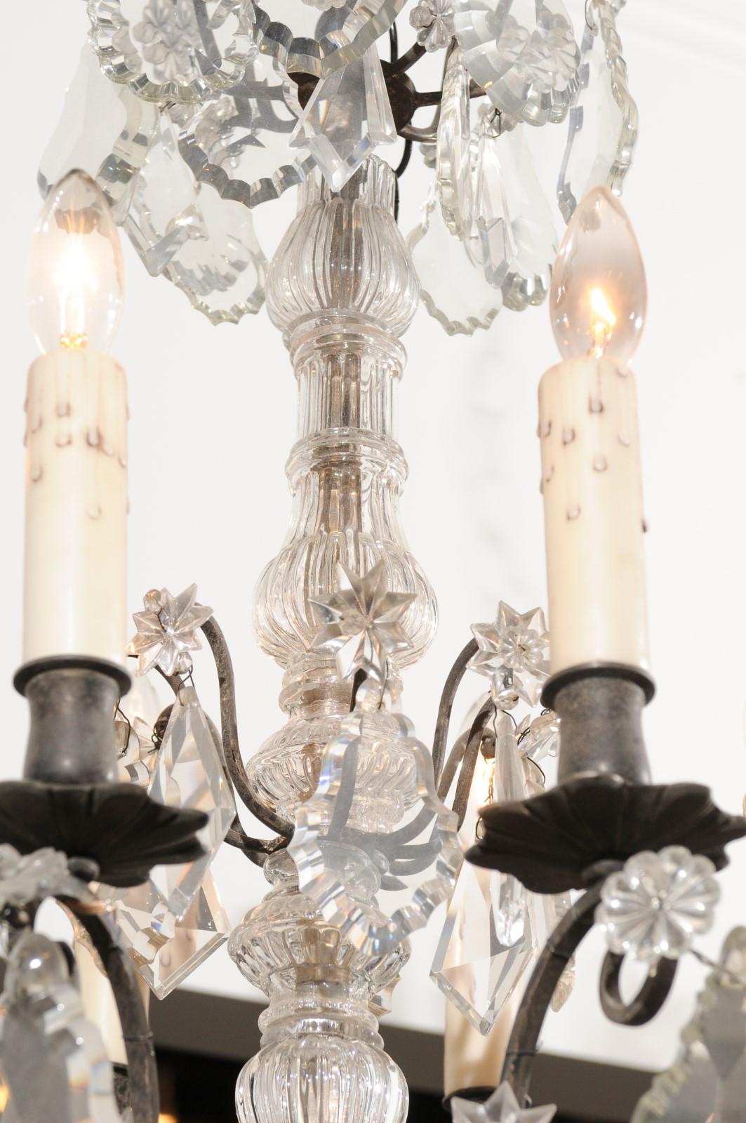 French Eight Arms Crystal Chandelier with Metal Armature from the 19th Century  In Good Condition For Sale In Atlanta, GA