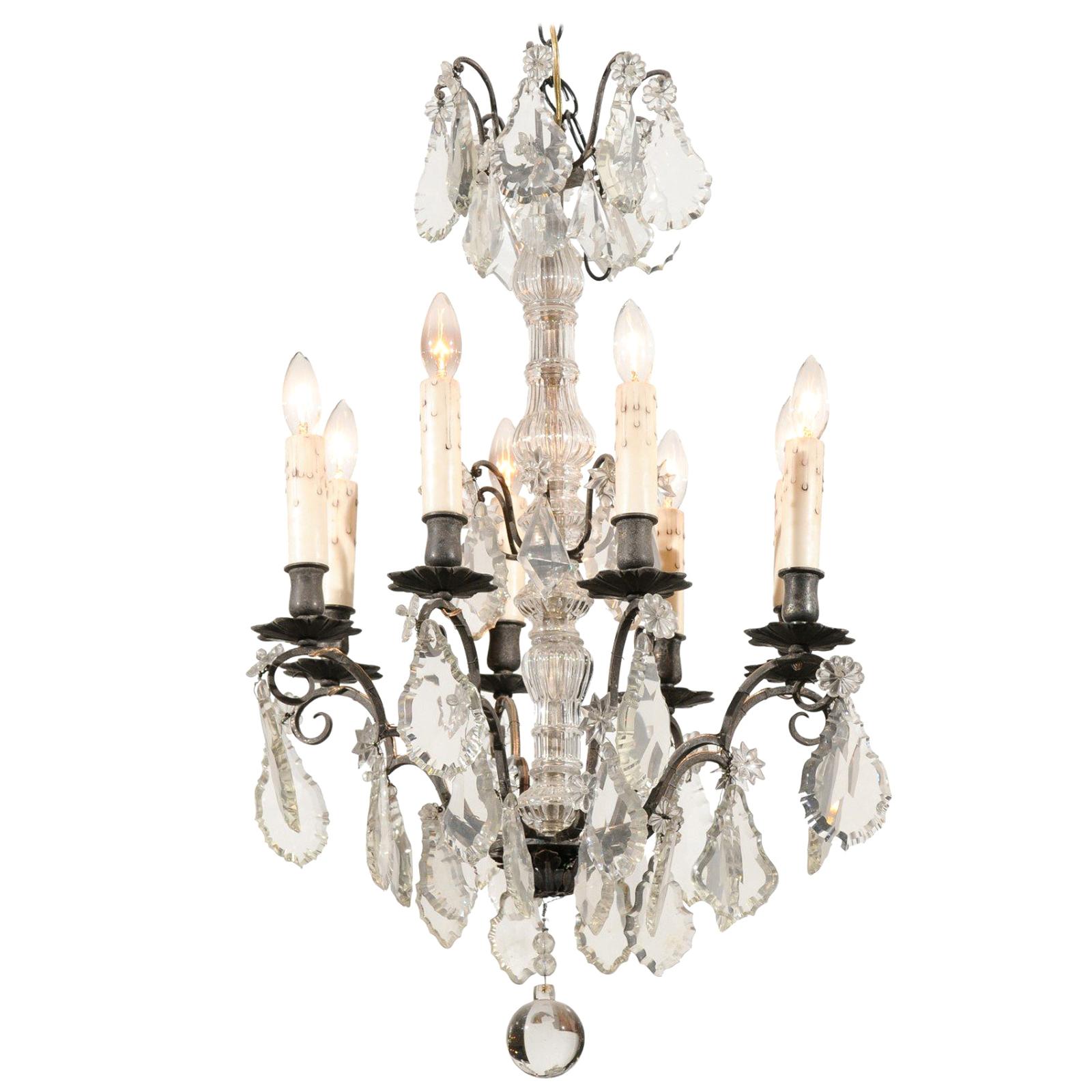 French Eight Arms Crystal Chandelier with Metal Armature from the 19th Century  For Sale