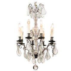 French Eight Arms Crystal Chandelier with Metal Armature from the 19th Century 