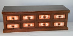 French Eight-Drawer Storage Cabinet, Hardwood, Ceramic Fronts, 1940