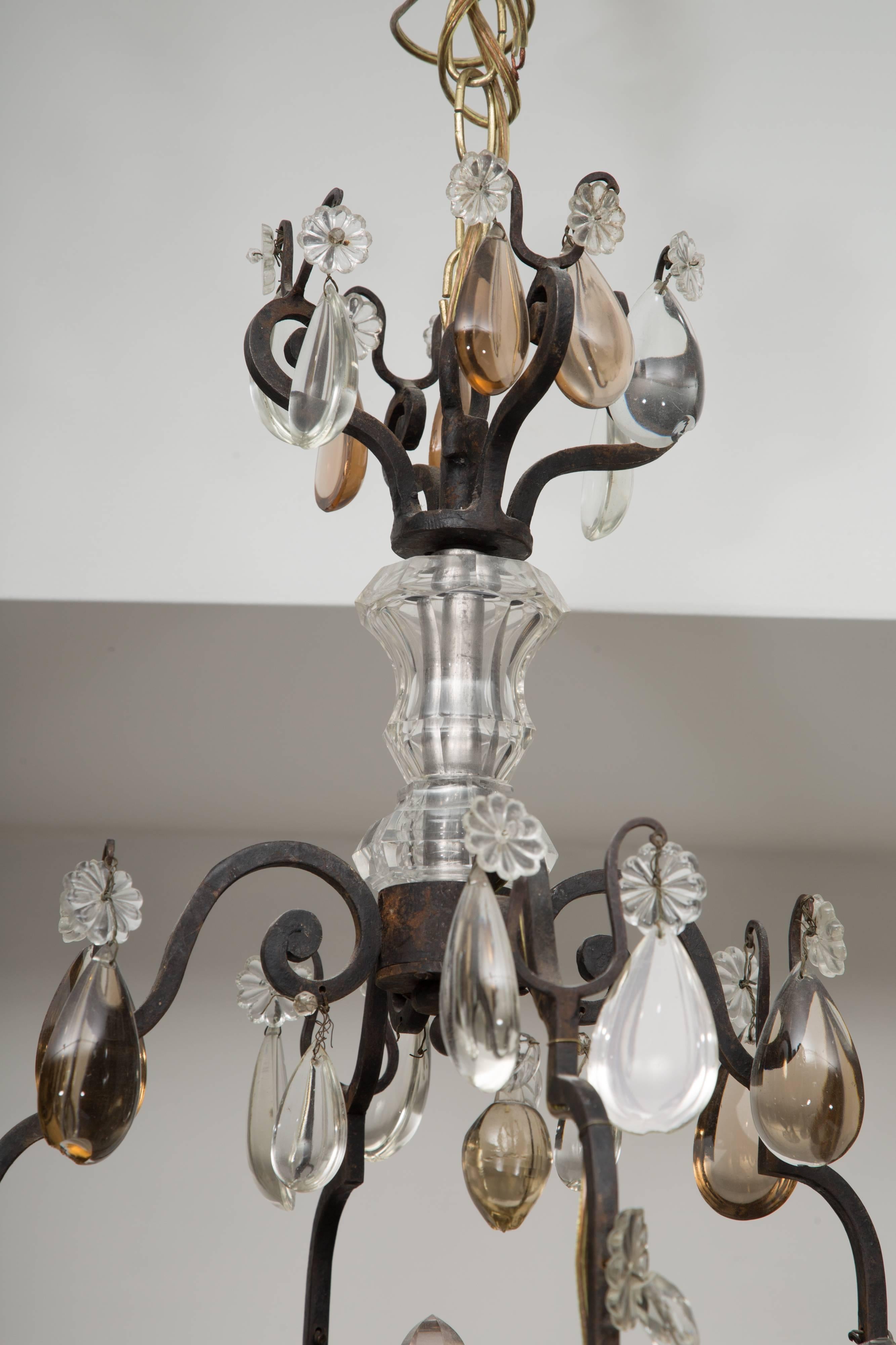 Hand-Crafted French Eight-Light Chandelier with Multi-Form Pendants