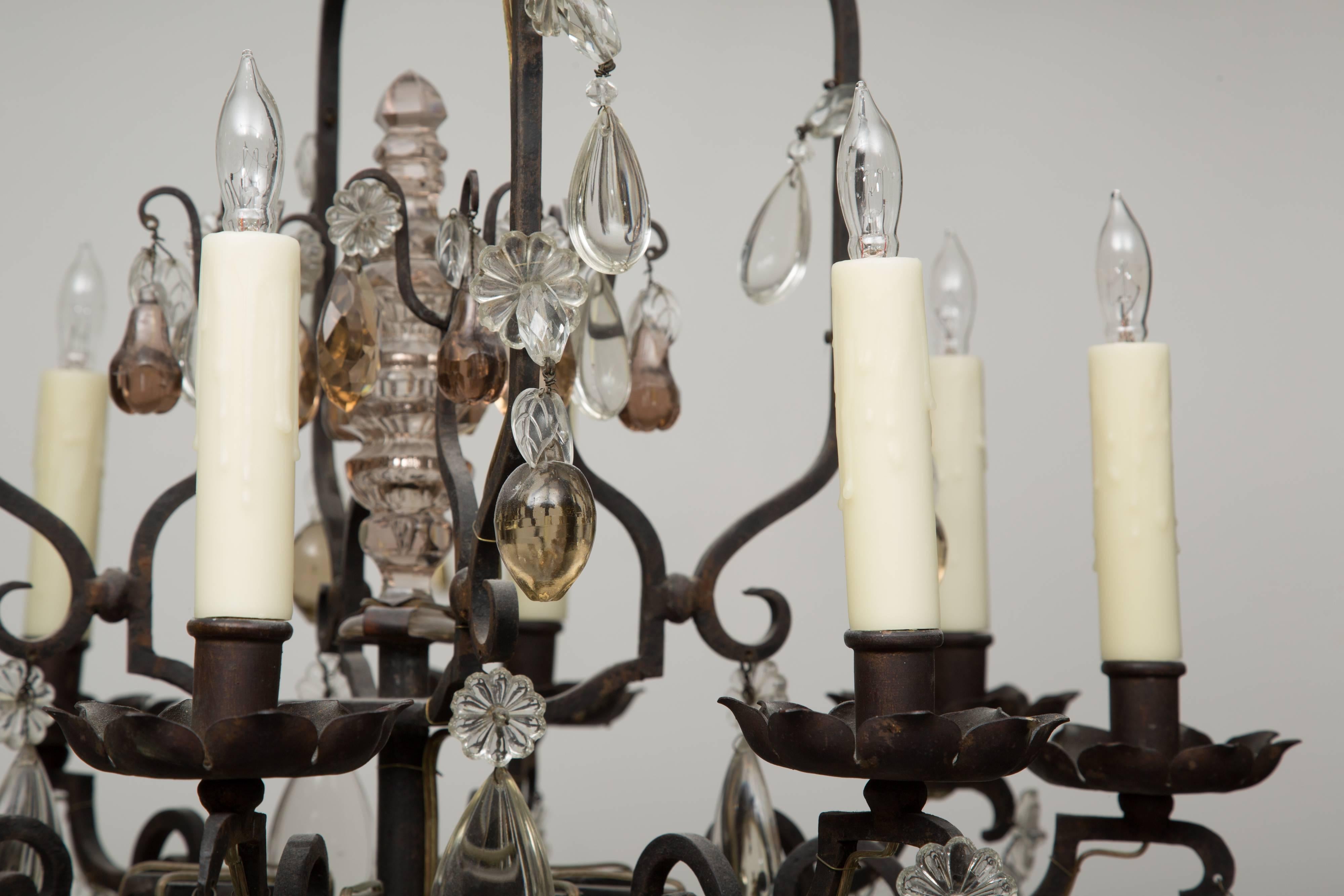 20th Century French Eight-Light Chandelier with Multi-Form Pendants