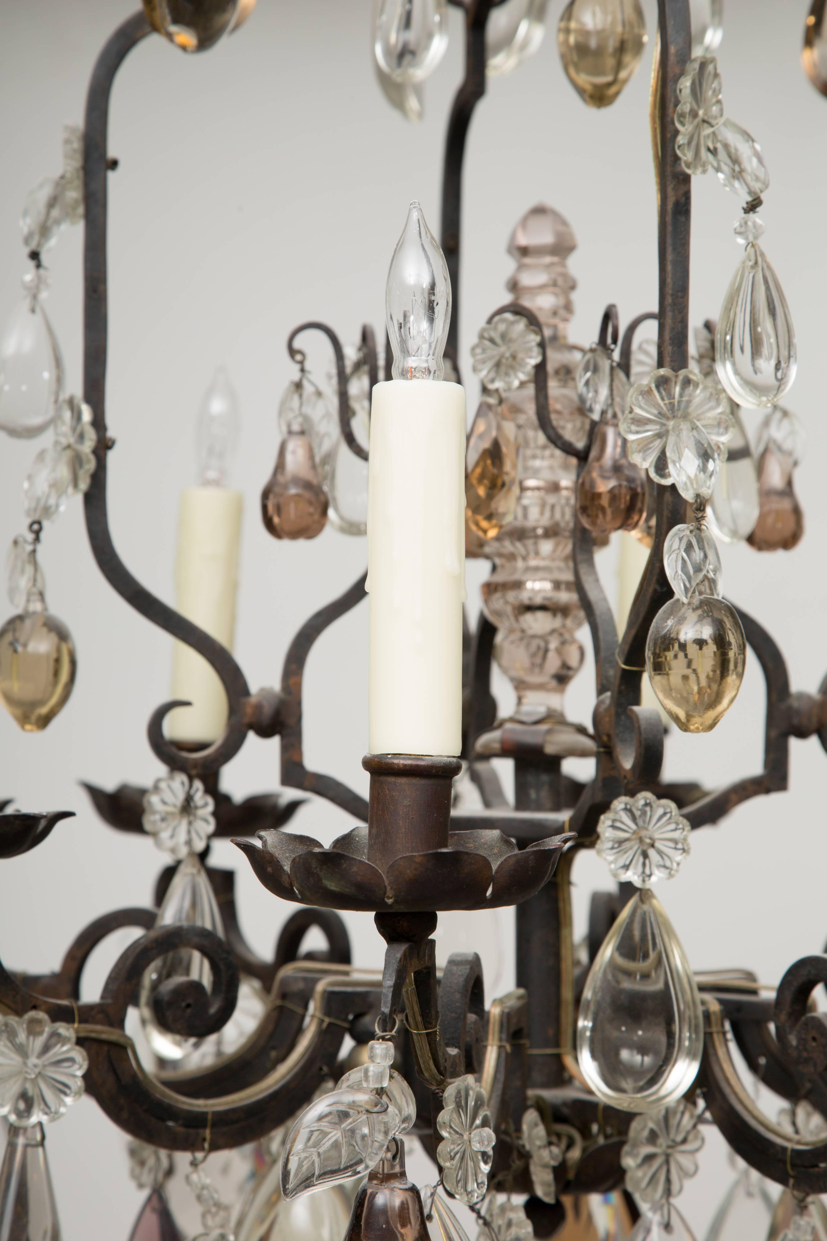 Iron French Eight-Light Chandelier with Multi-Form Pendants