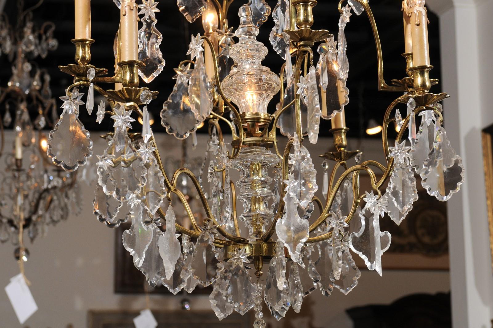 French Eight Light Crystal Chandelier with Gilt Metal Armature and Pendeloques For Sale 5