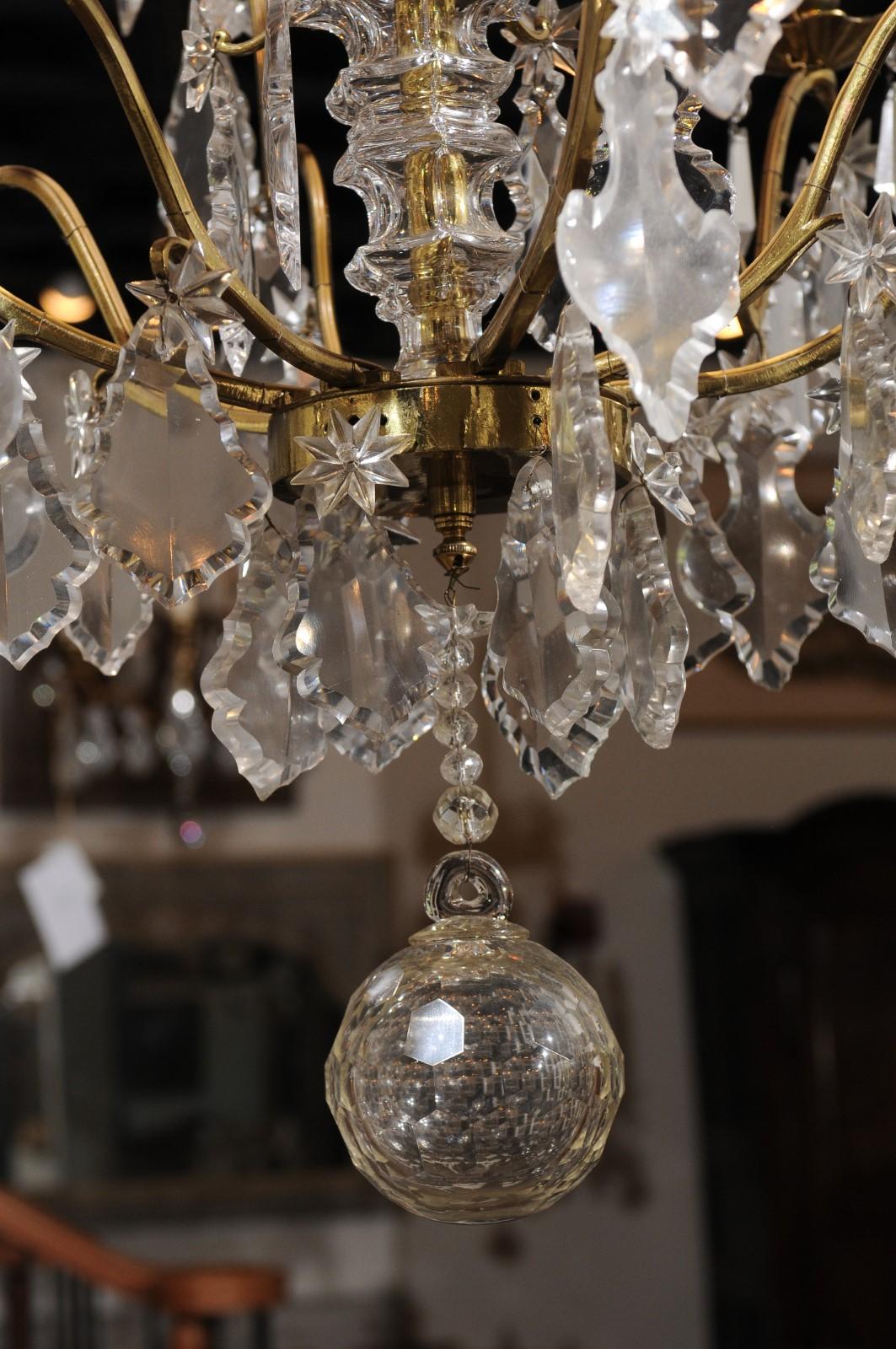 French Eight Light Crystal Chandelier with Gilt Metal Armature and Pendeloques For Sale 6