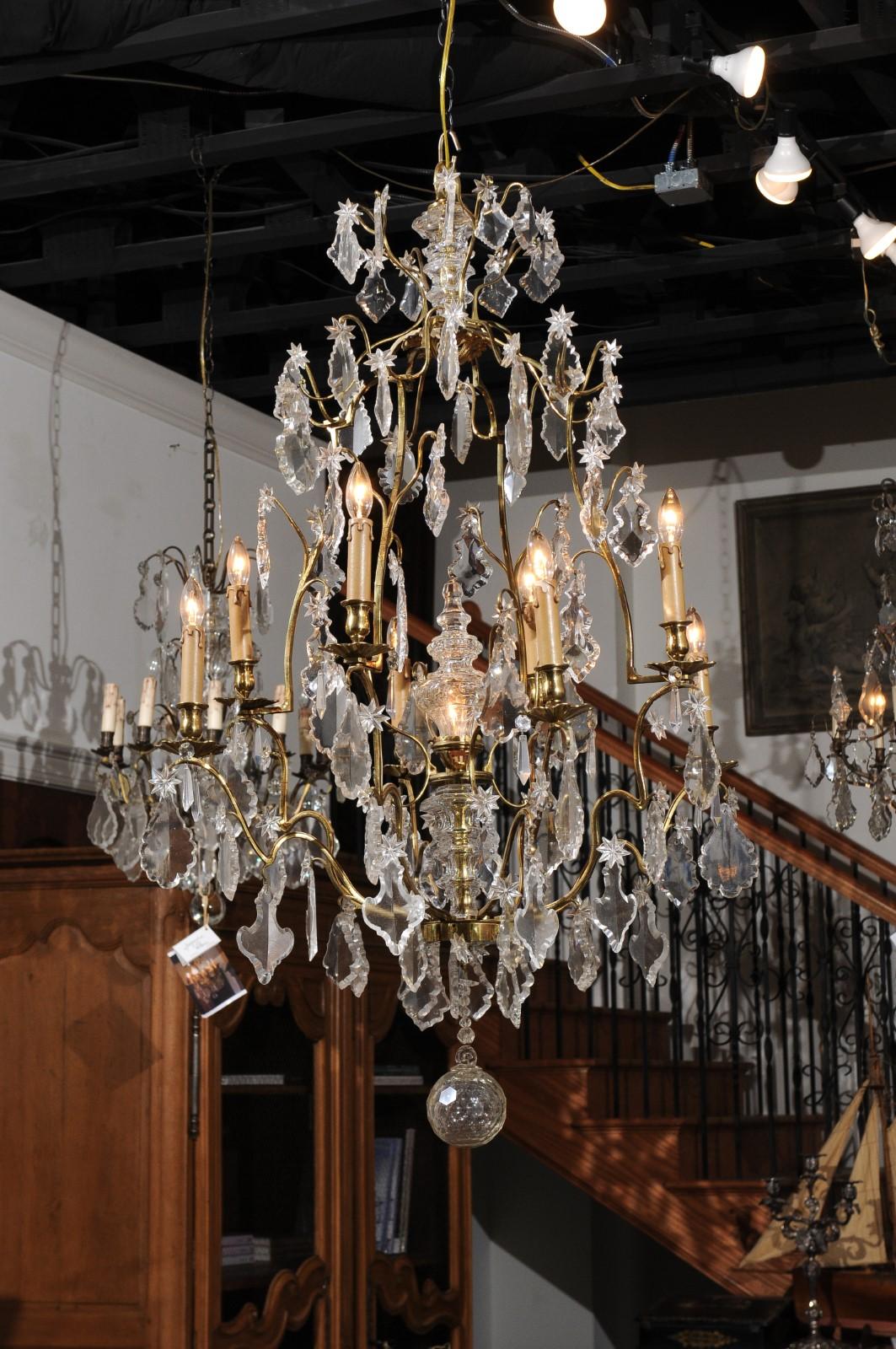 French Eight Light Crystal Chandelier with Gilt Metal Armature and Pendeloques In Good Condition For Sale In Atlanta, GA
